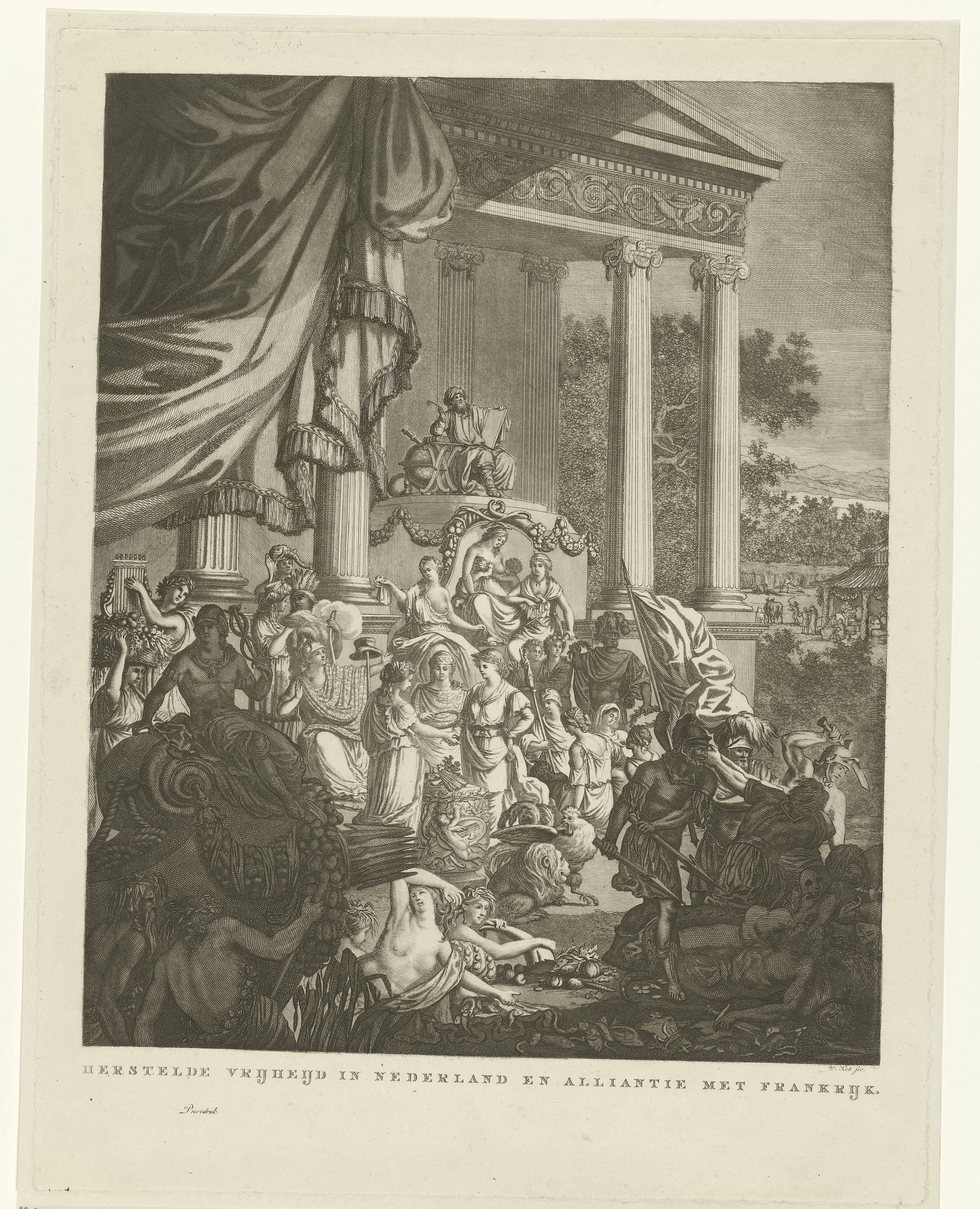 Allegorische voorstelling op het bondgenootschap tussen Nederland en Frankrijk, 1795
