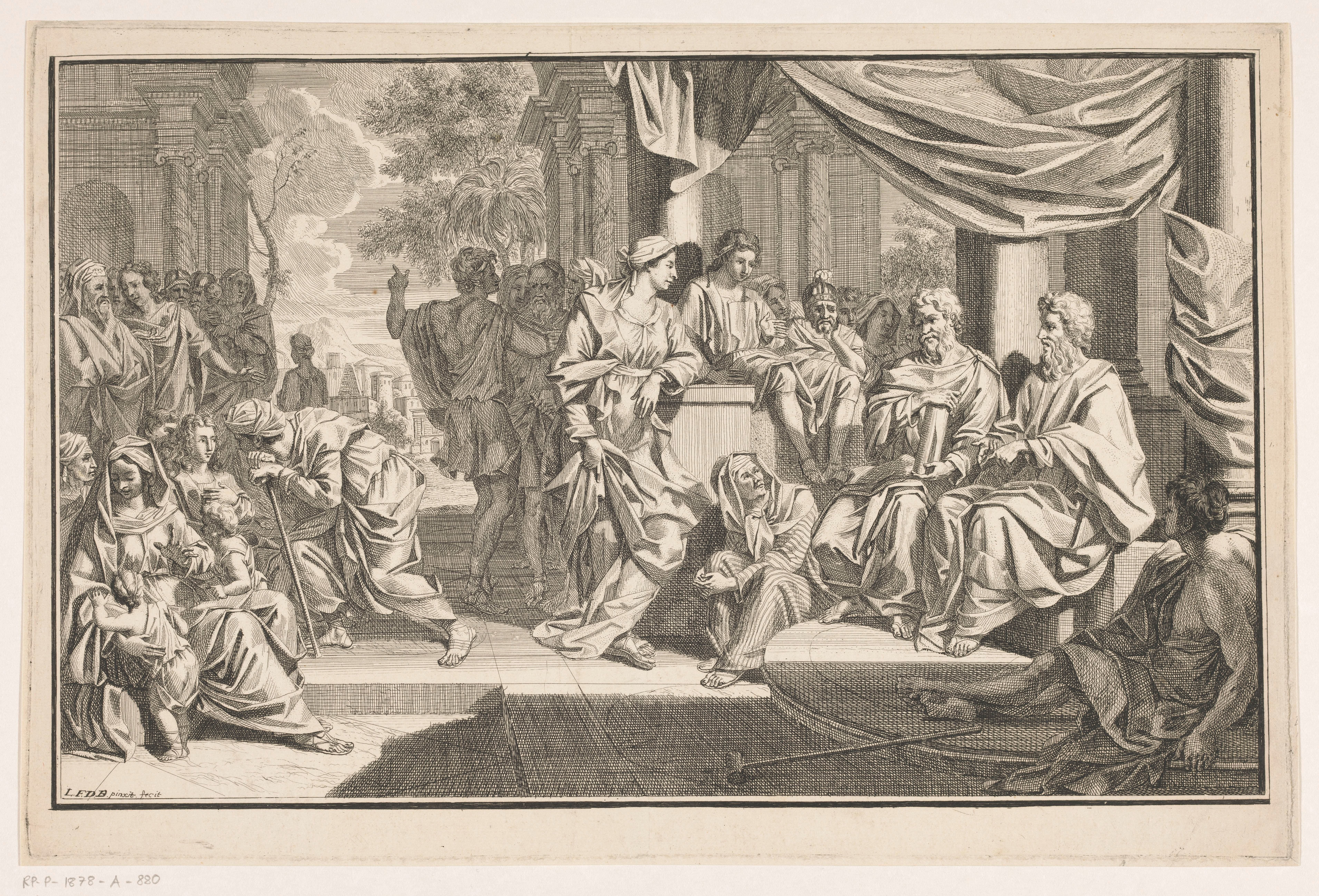Paulus en Barnabas predikend voor de tempel