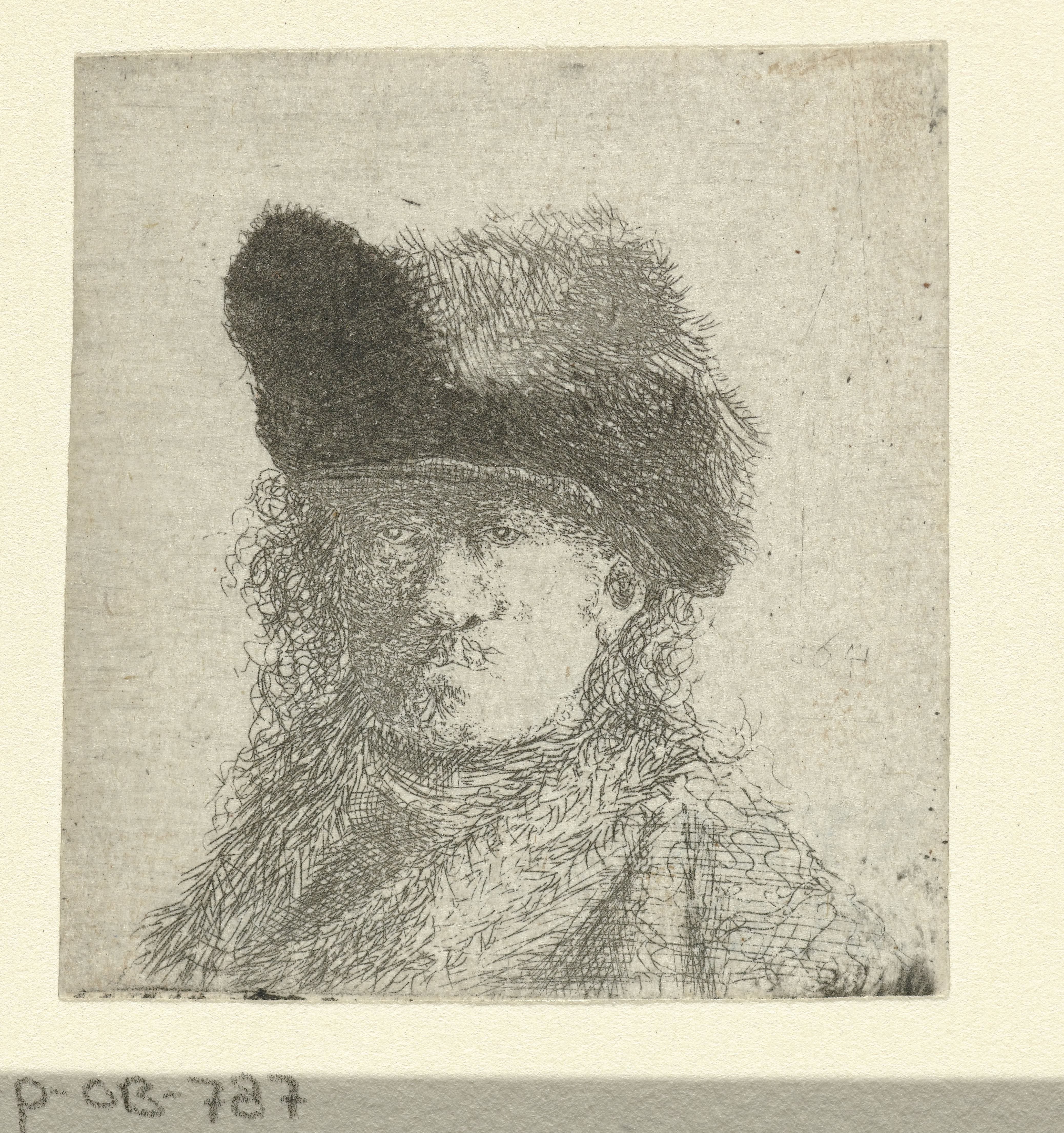 Portret van Rembrandt met bontmuts