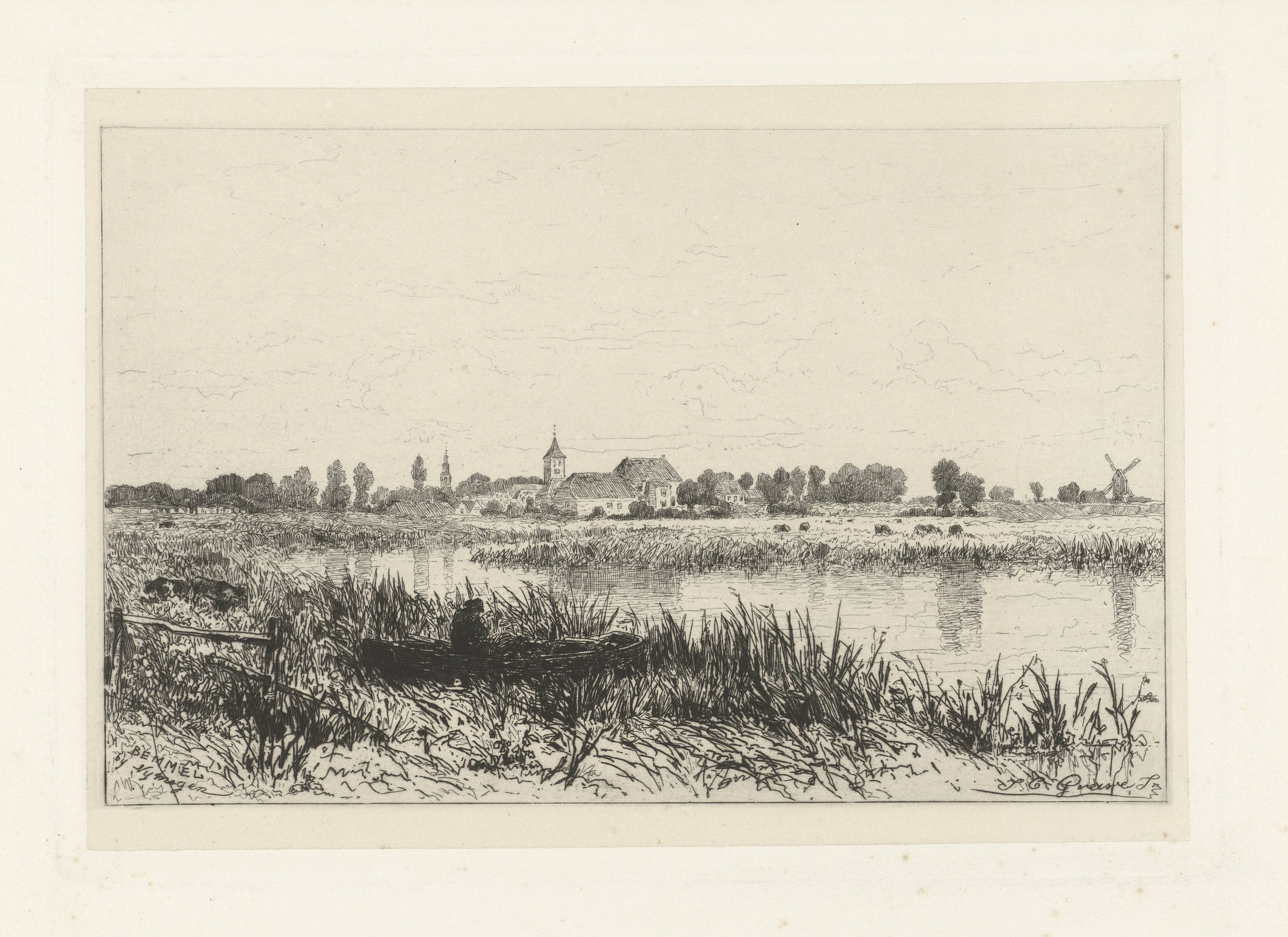 Gezicht op een rivier nabij Bemmel