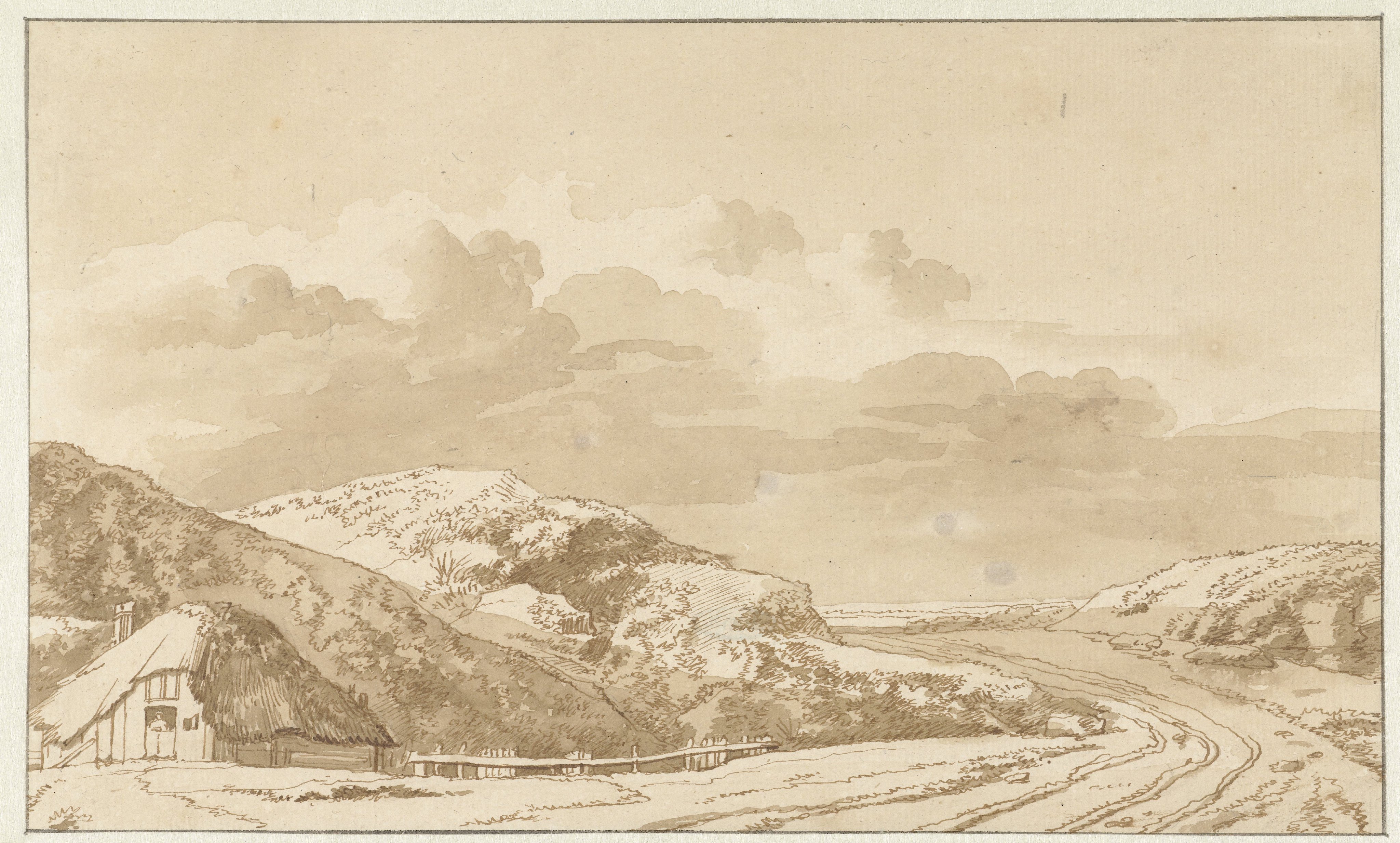 Duinlandschap met huis en weg