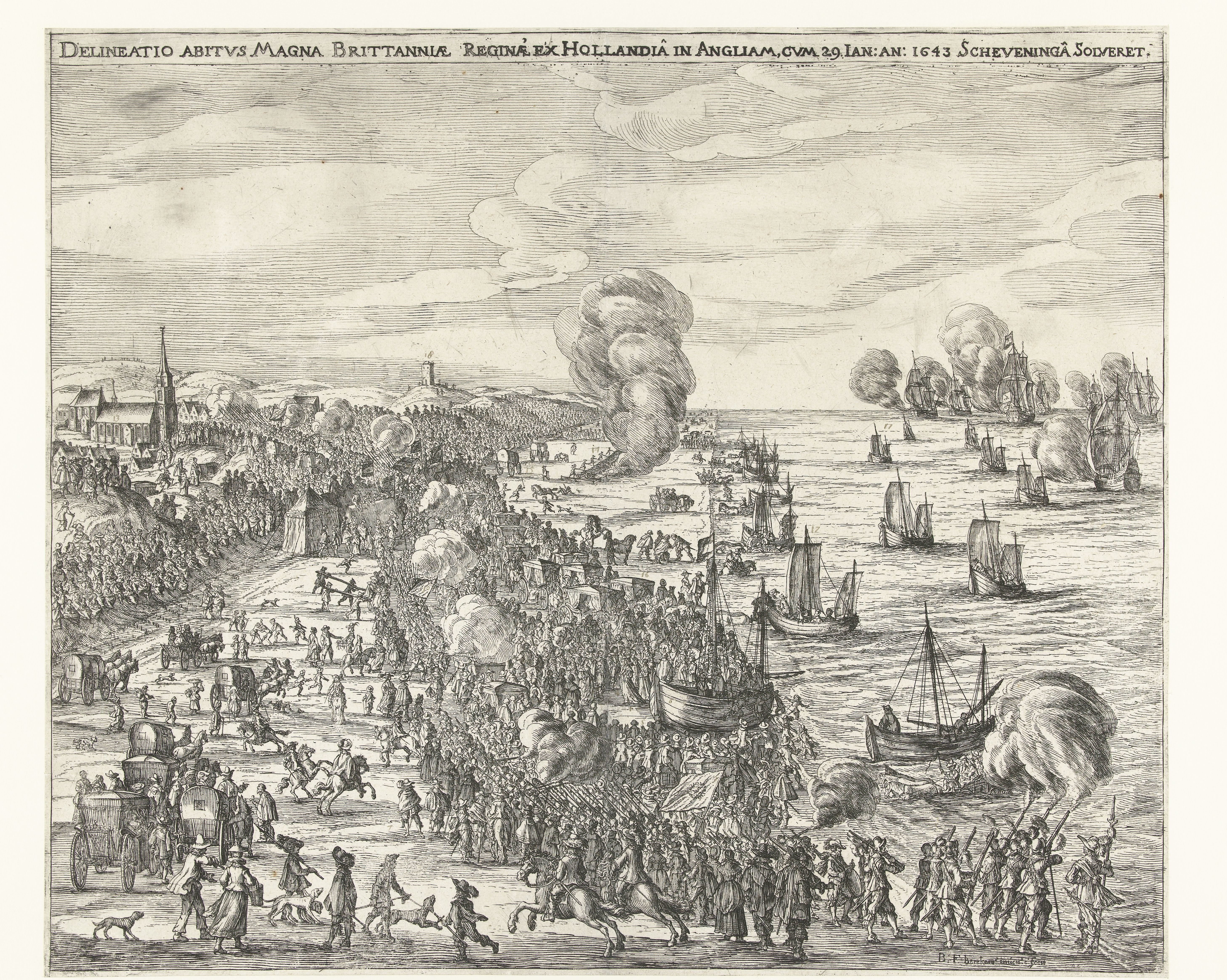 Vertrek van koningin Henrietta Maria vanuit Scheveningen naar Engeland, 1643