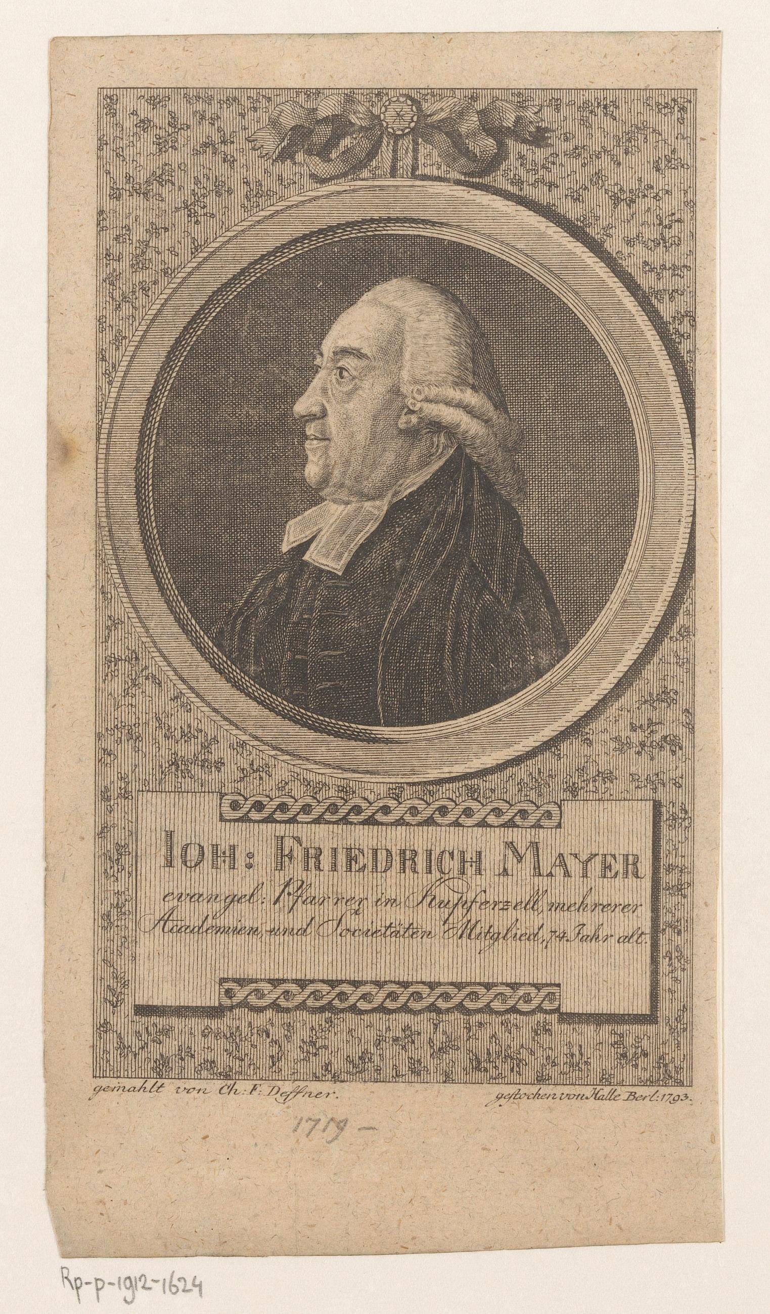 Portret van Johann Friedrich Mayer op 74-jarige leeftijd