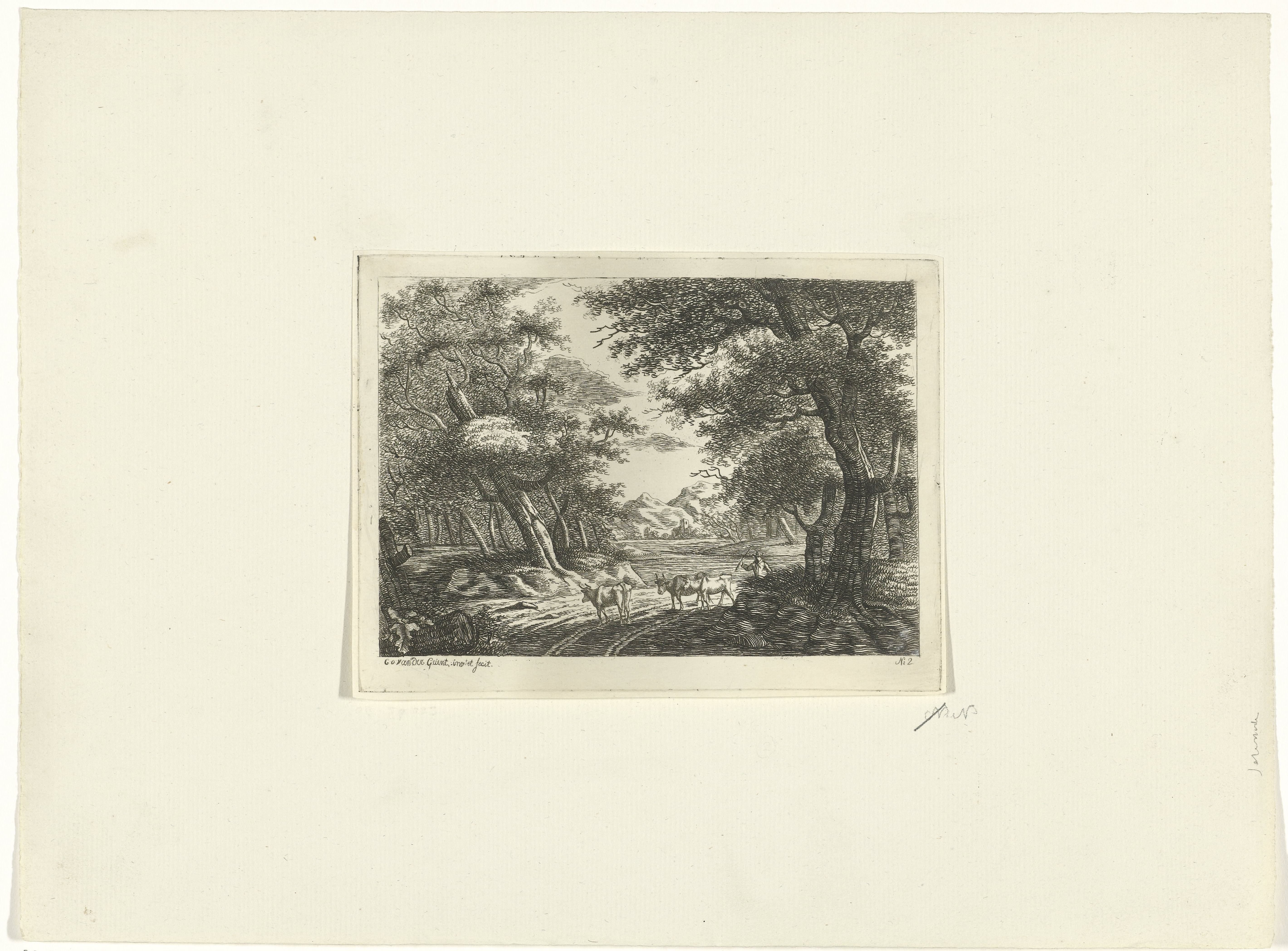 Landschap met karrenspoor en vee