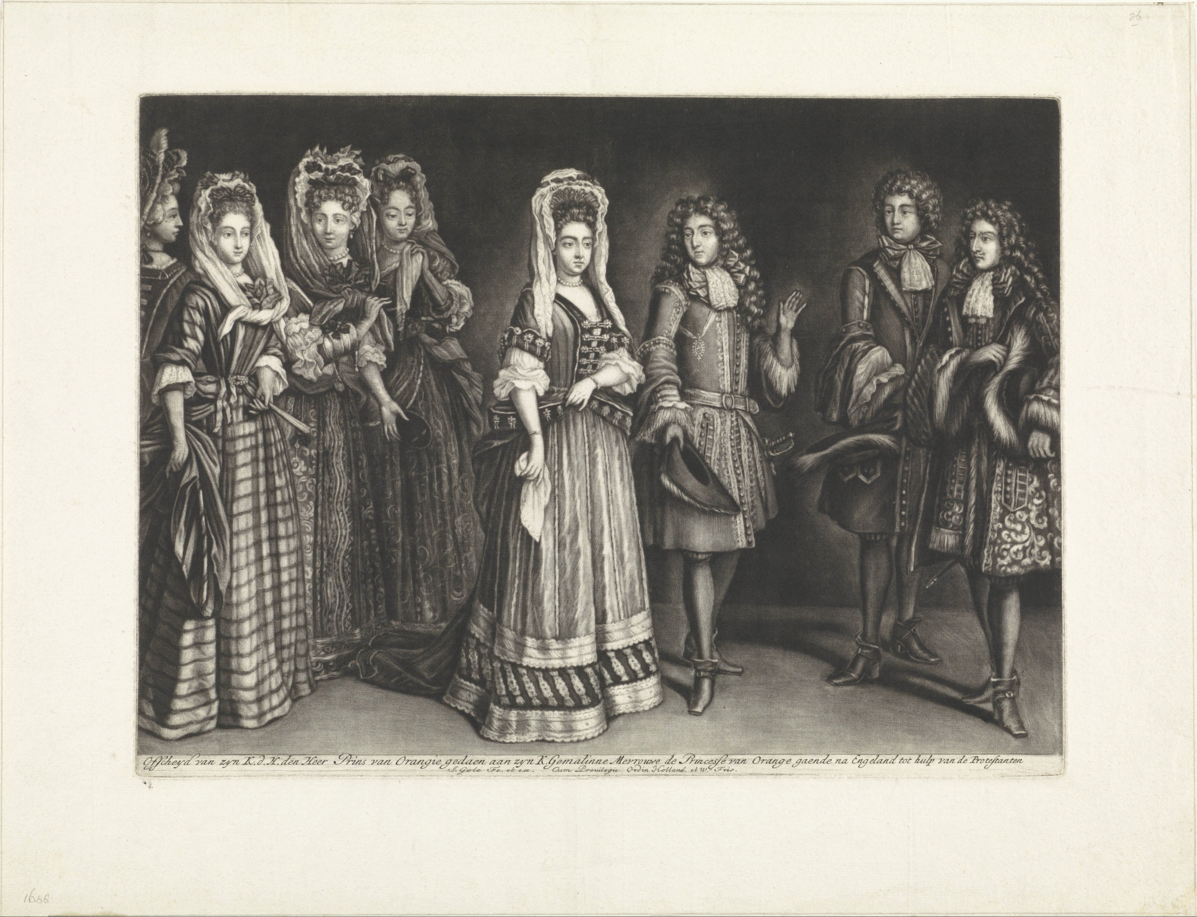 Prins Willem III neemt voor zijn reis naar Engeland afscheid van zijn vrouw, 1688