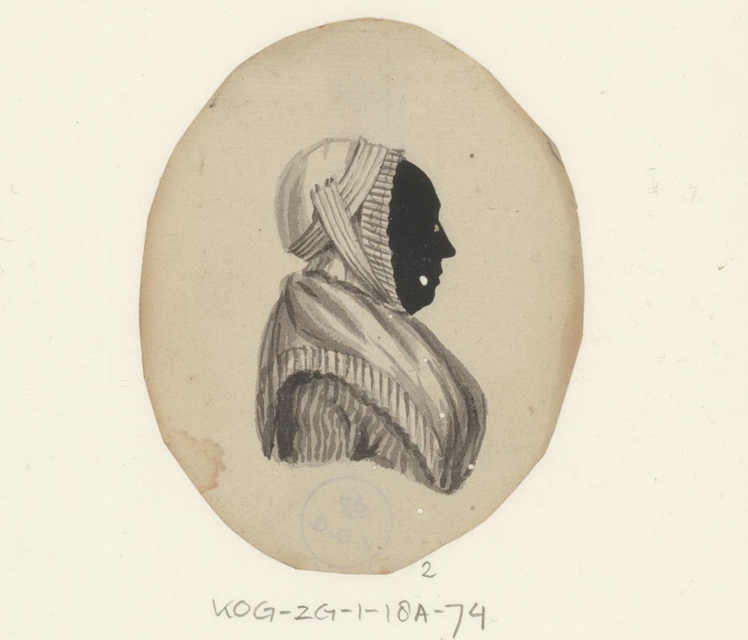 Silhouetportret van een onbekende vrouw in klederdracht