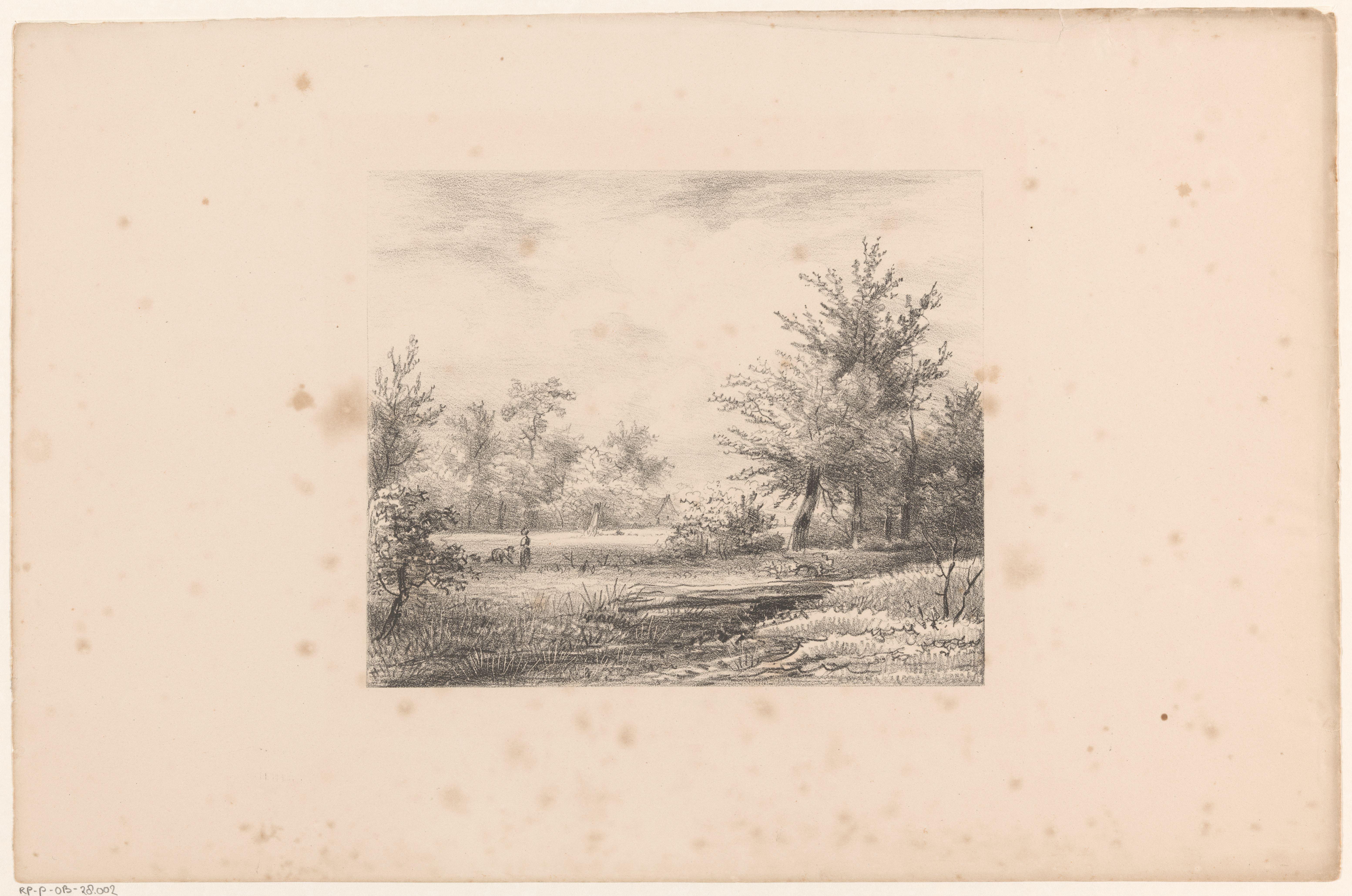 Landschap met figuren en boerderij