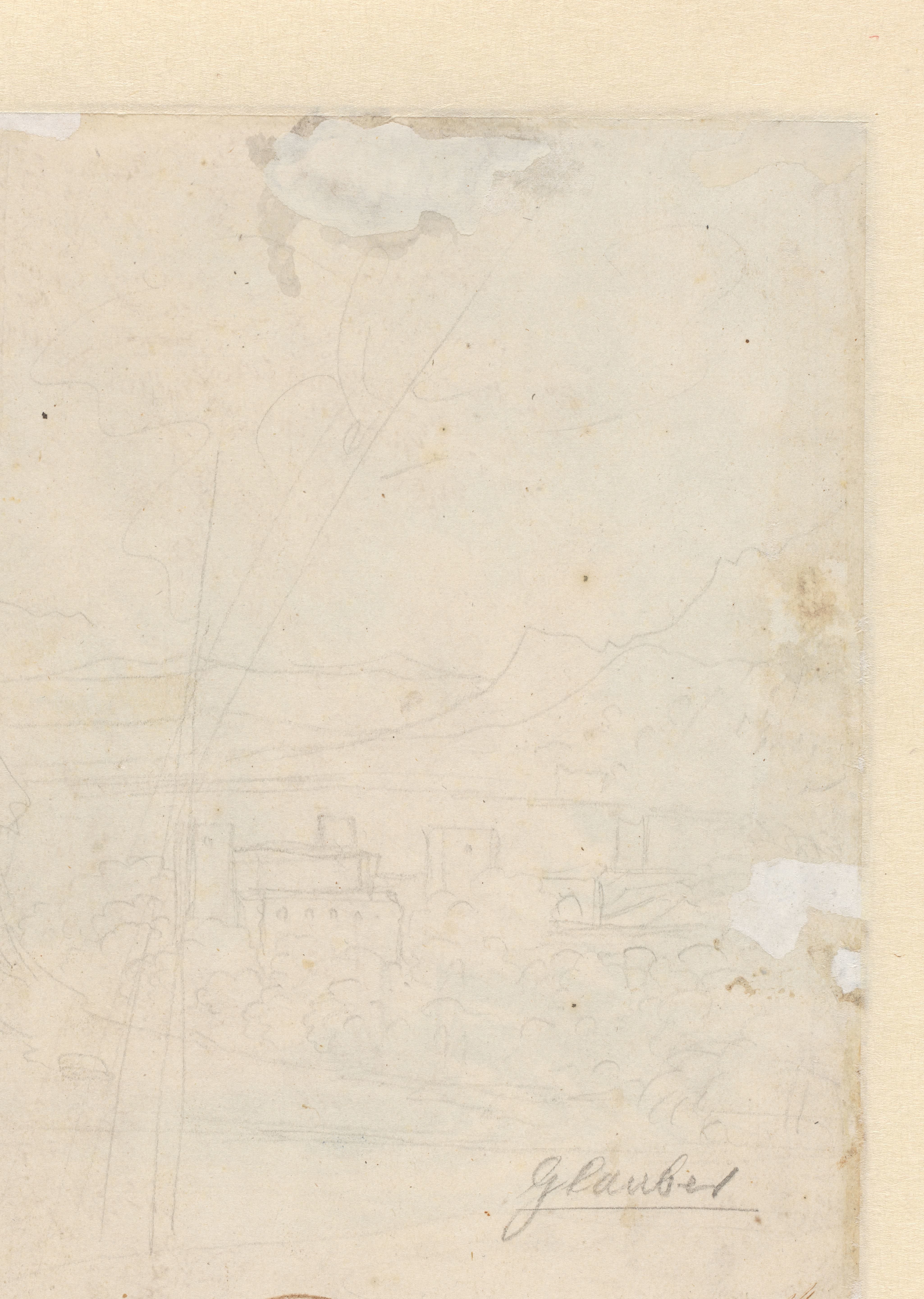 Sketch of a Town by a Mountain Lake