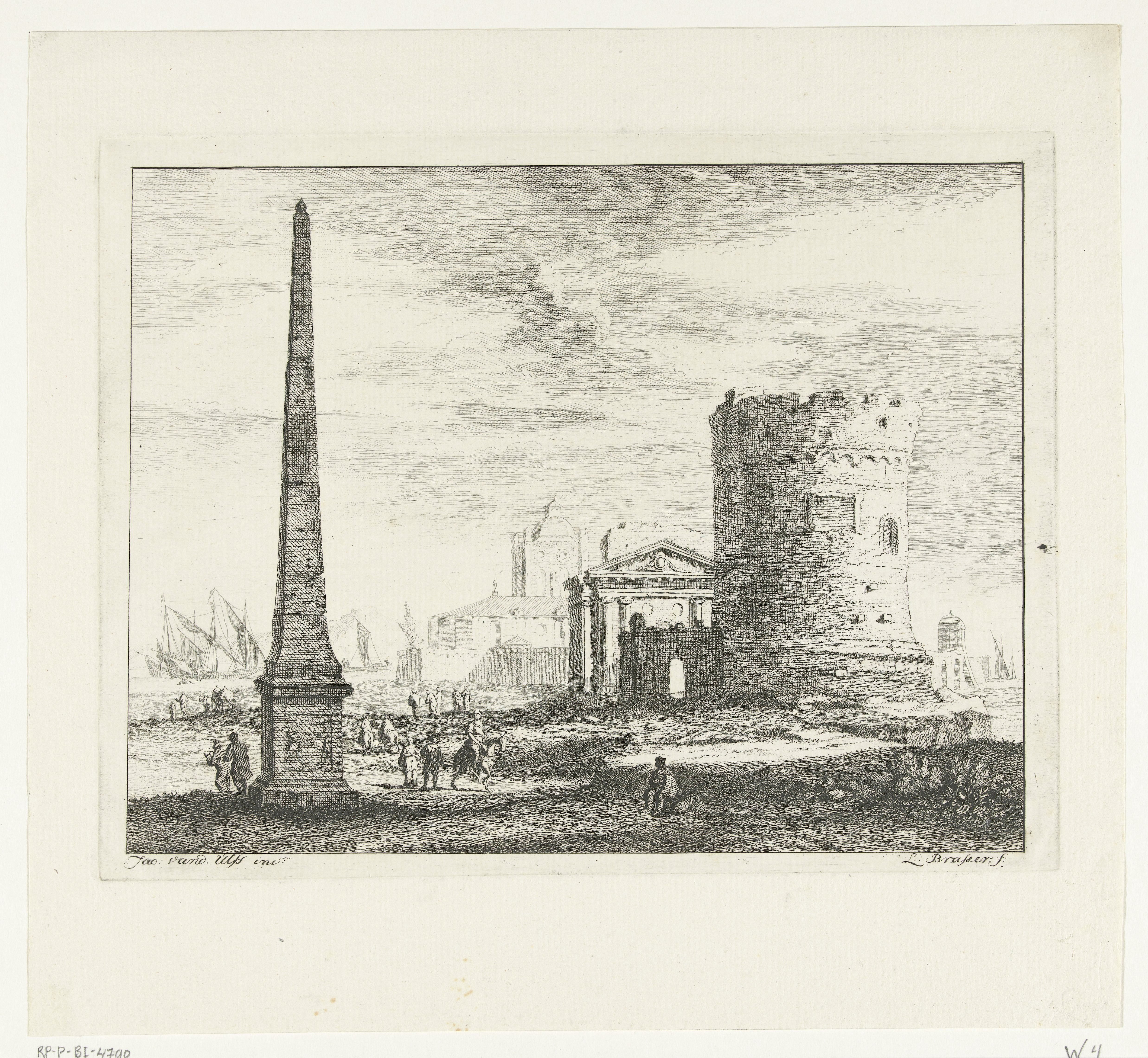 Landschap met Romeinse ruïnes en obelisk