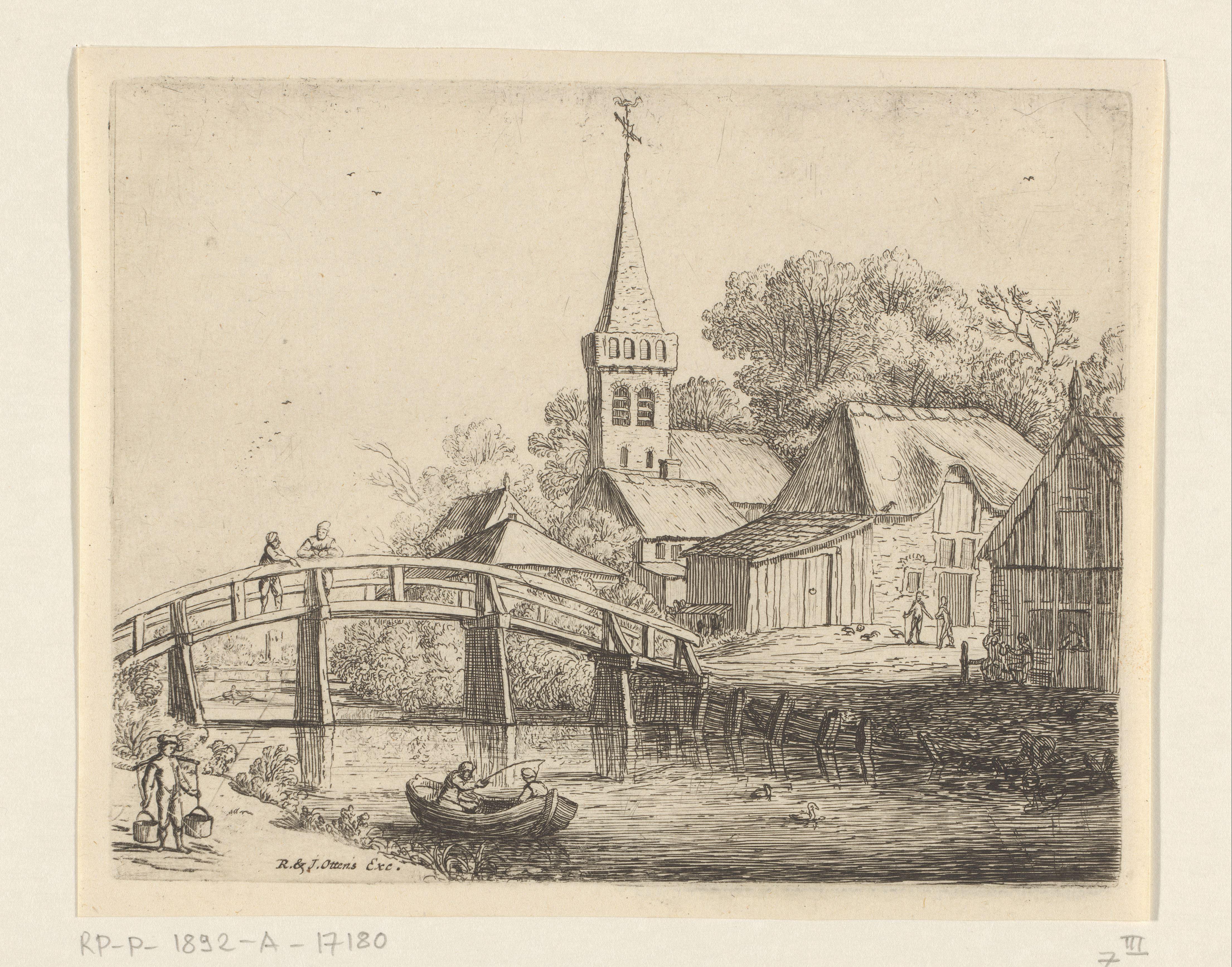 Landschap met houten brug