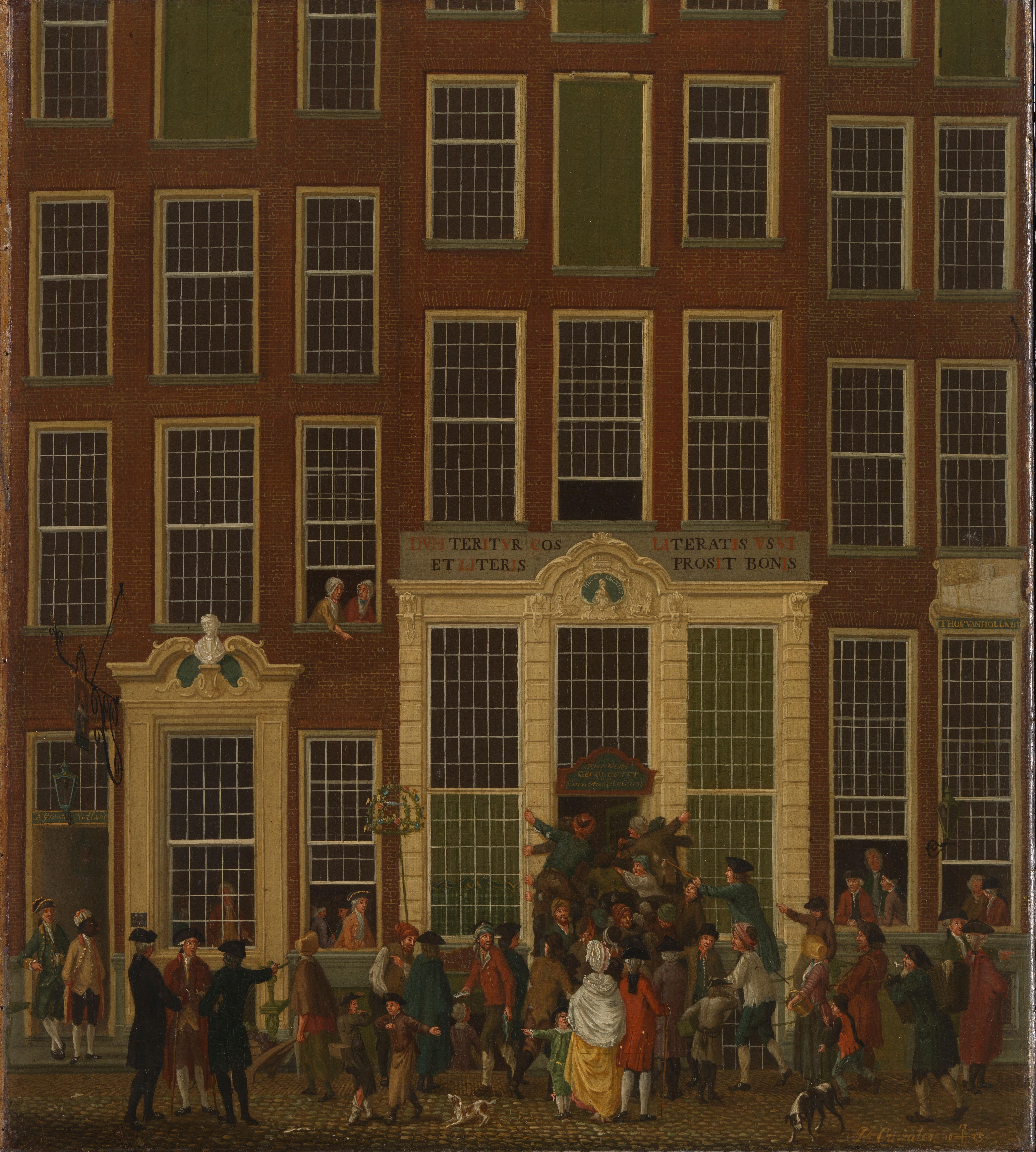 De boekhandel en het loterijkantoor van Jan de Groot in de Kalverstraat in Amsterdam