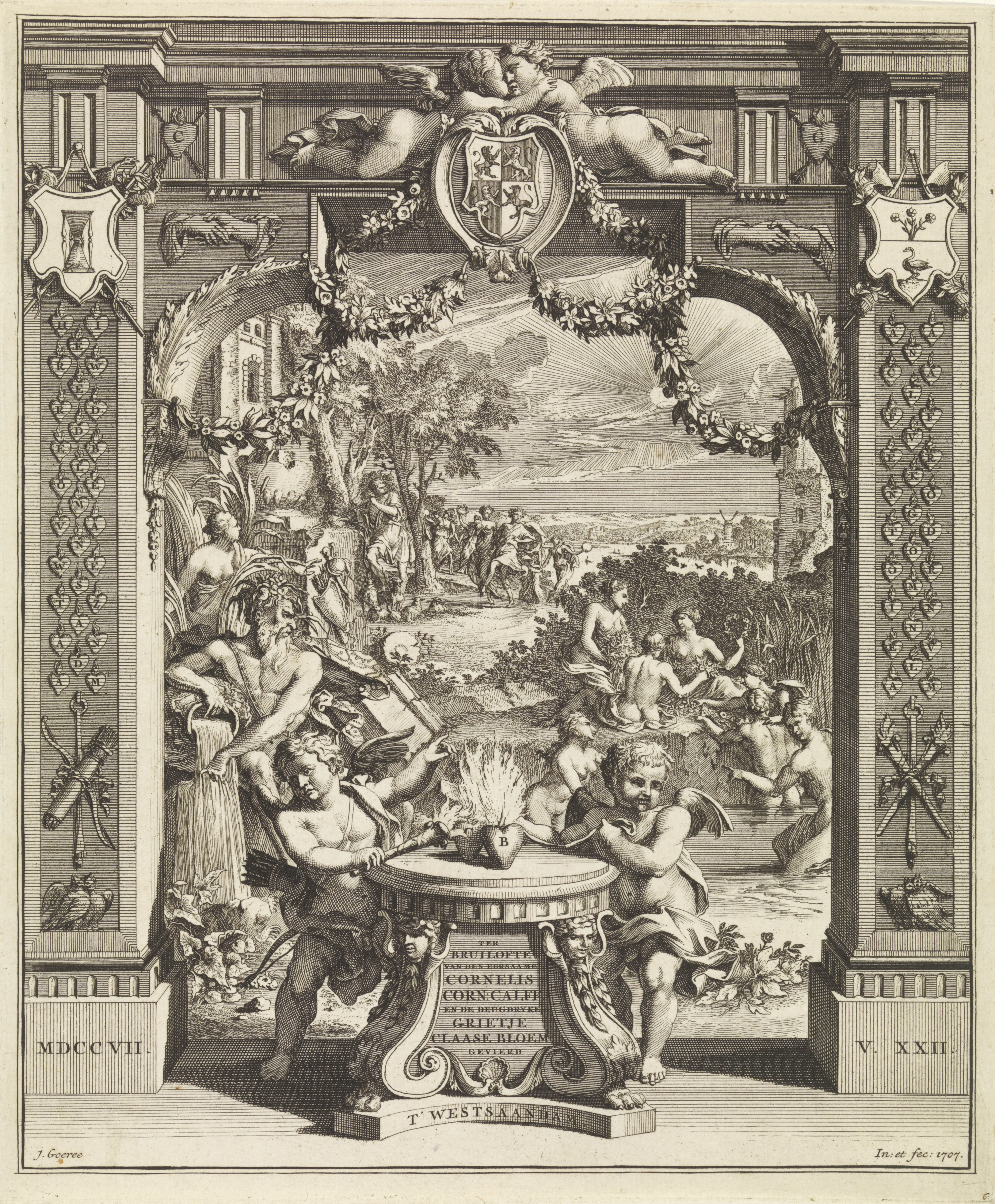 Allegorie op de huwelijksverbintenis tussen Cornelis Calff en Grietje Bloem