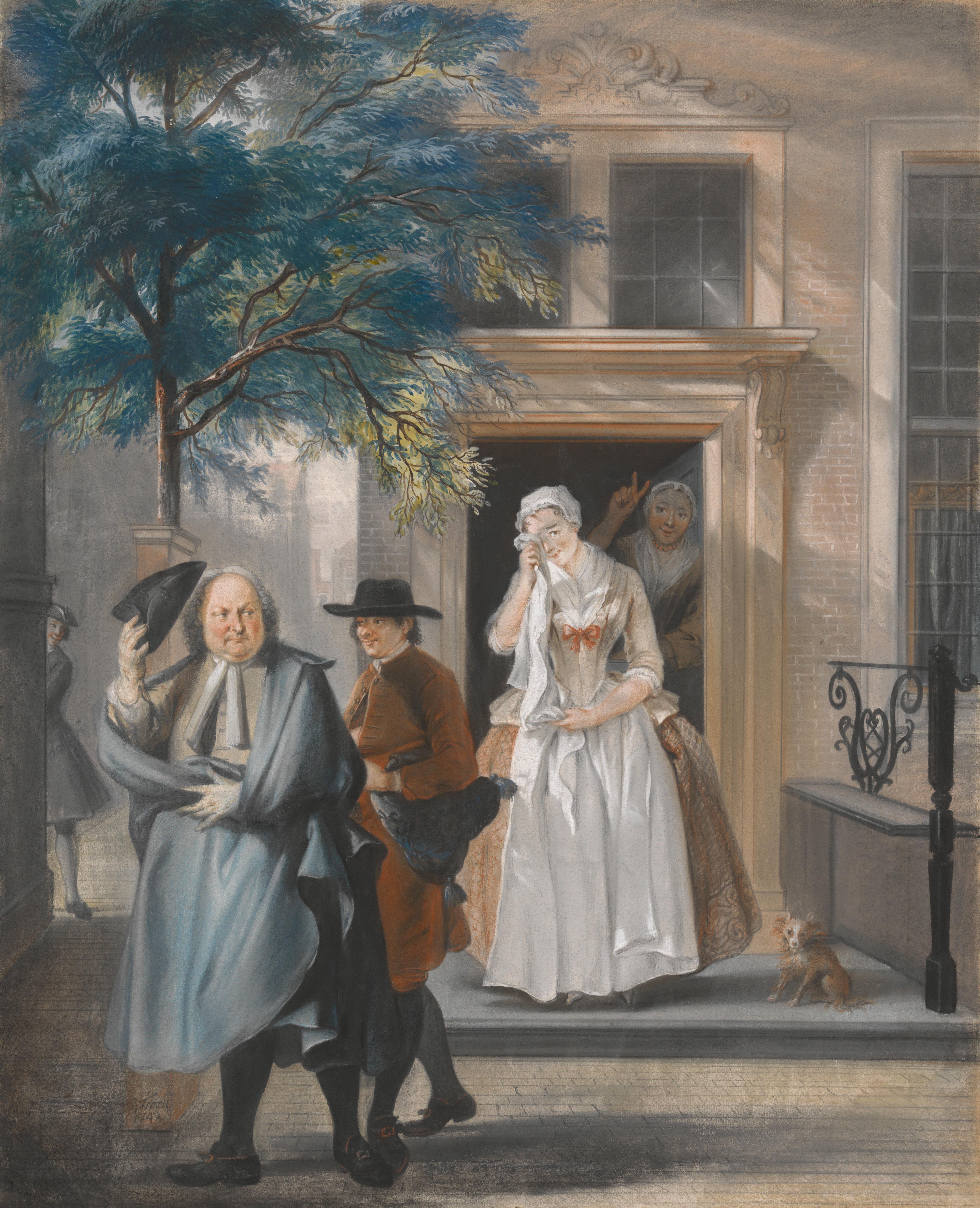 'De Geveinsde Droefheid': eerste bedrijf, elfde toneel van het blijspel 'De Ontdekte Schijndeugd' van David Lingelbach (1687)