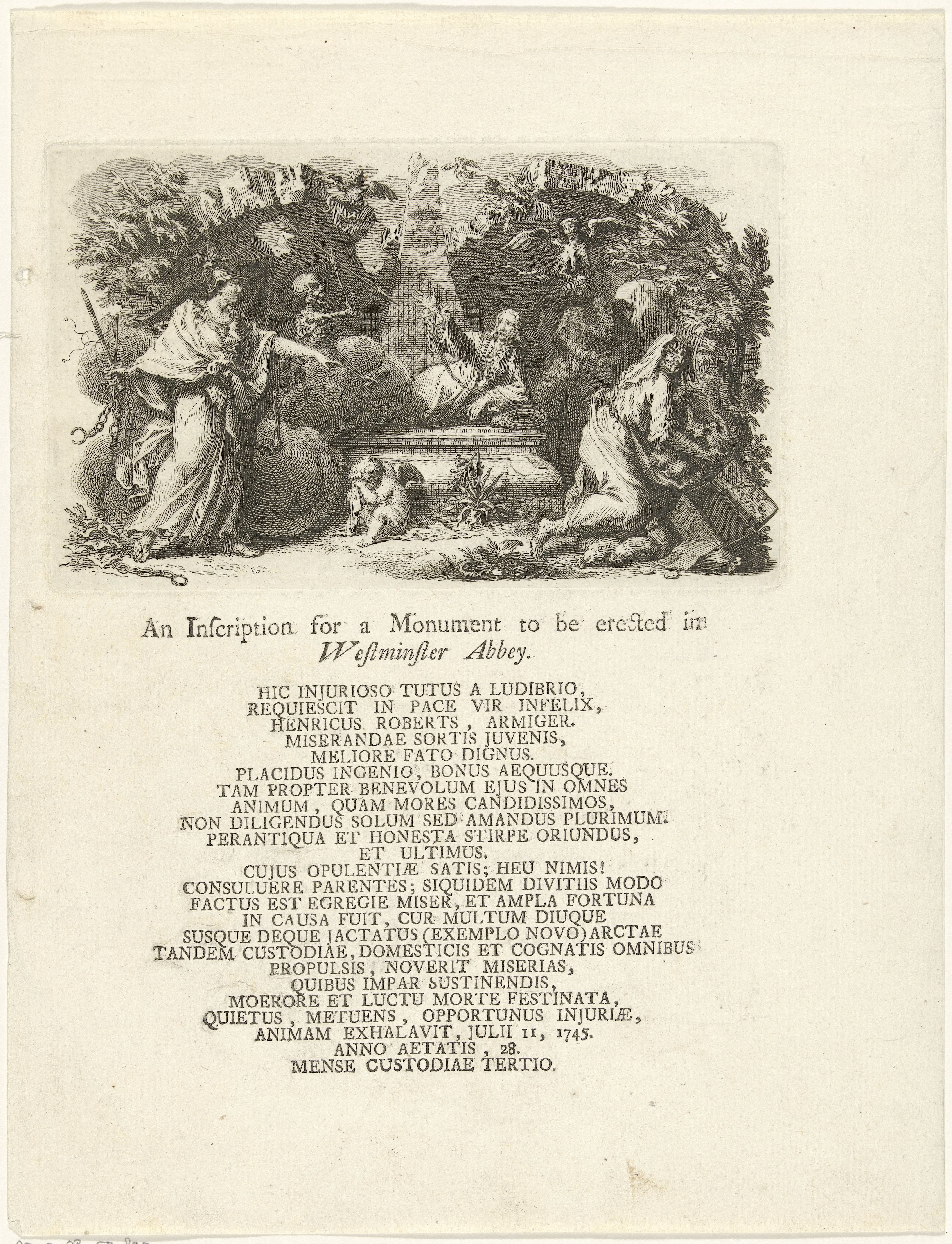 Allegorische voorstelling met graftombe