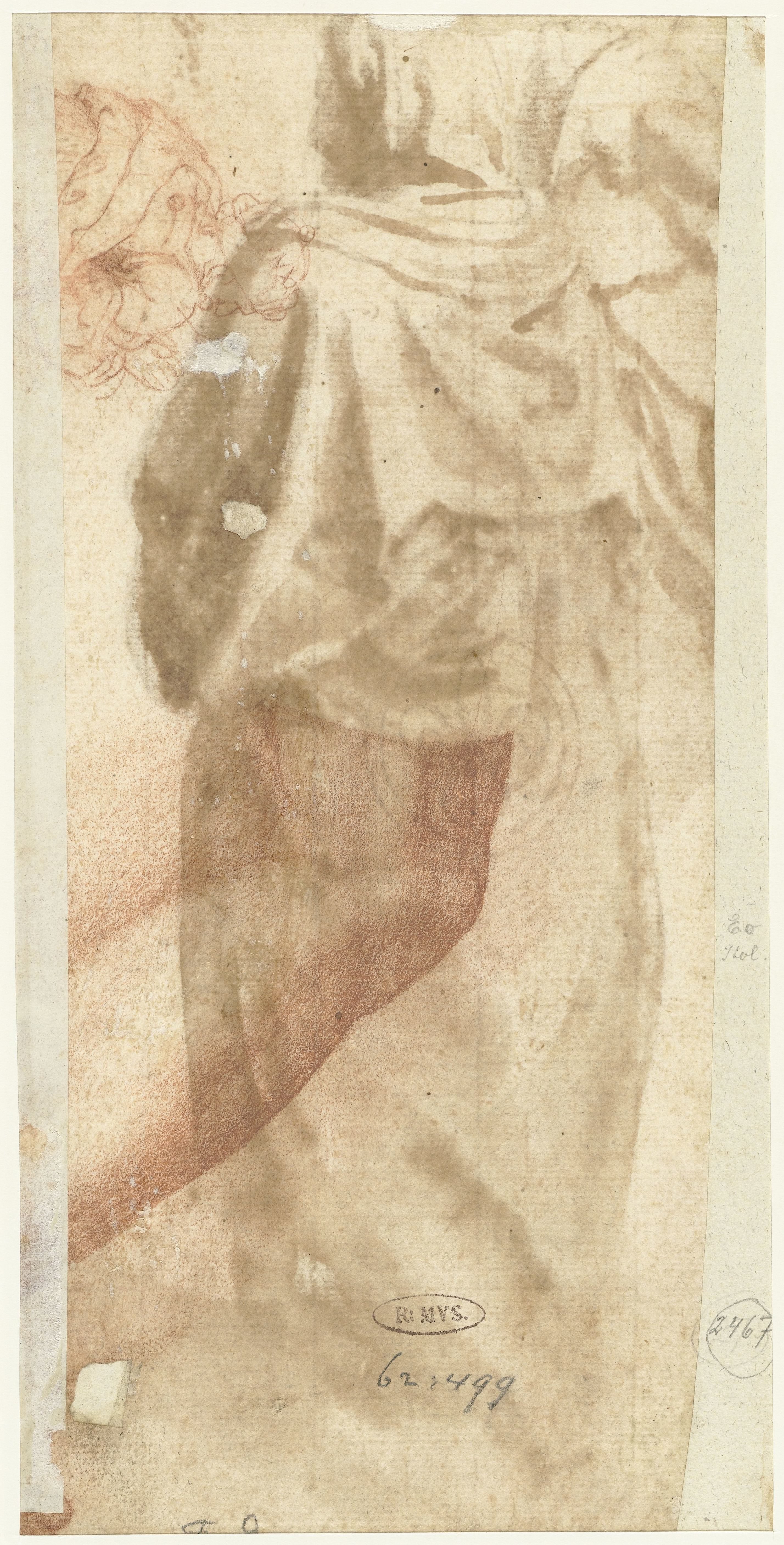 Mannelijke figuur ten halven lijve (voor een Aanbidding?) en een been