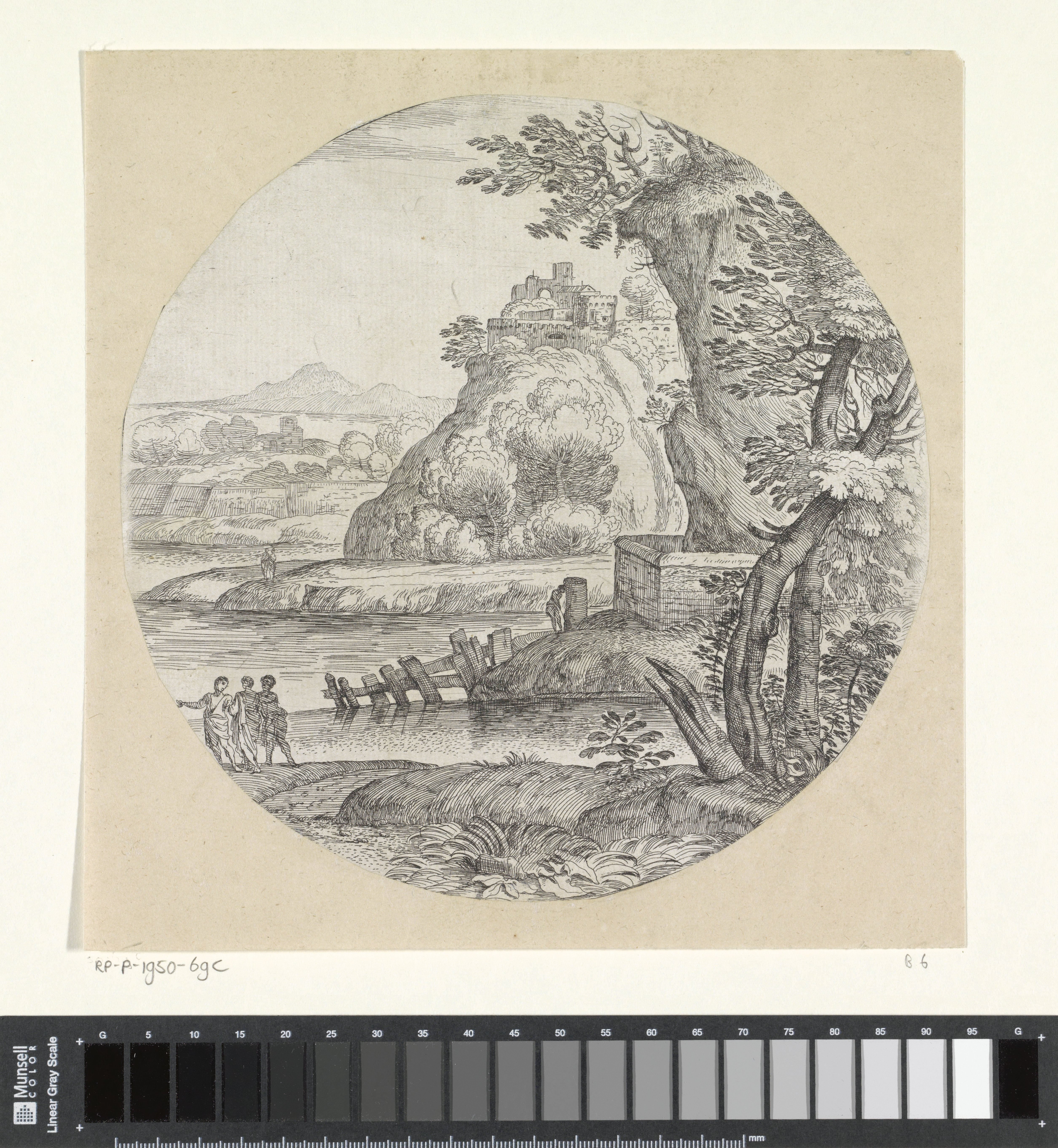 Landschap met drie mannen in gesprek