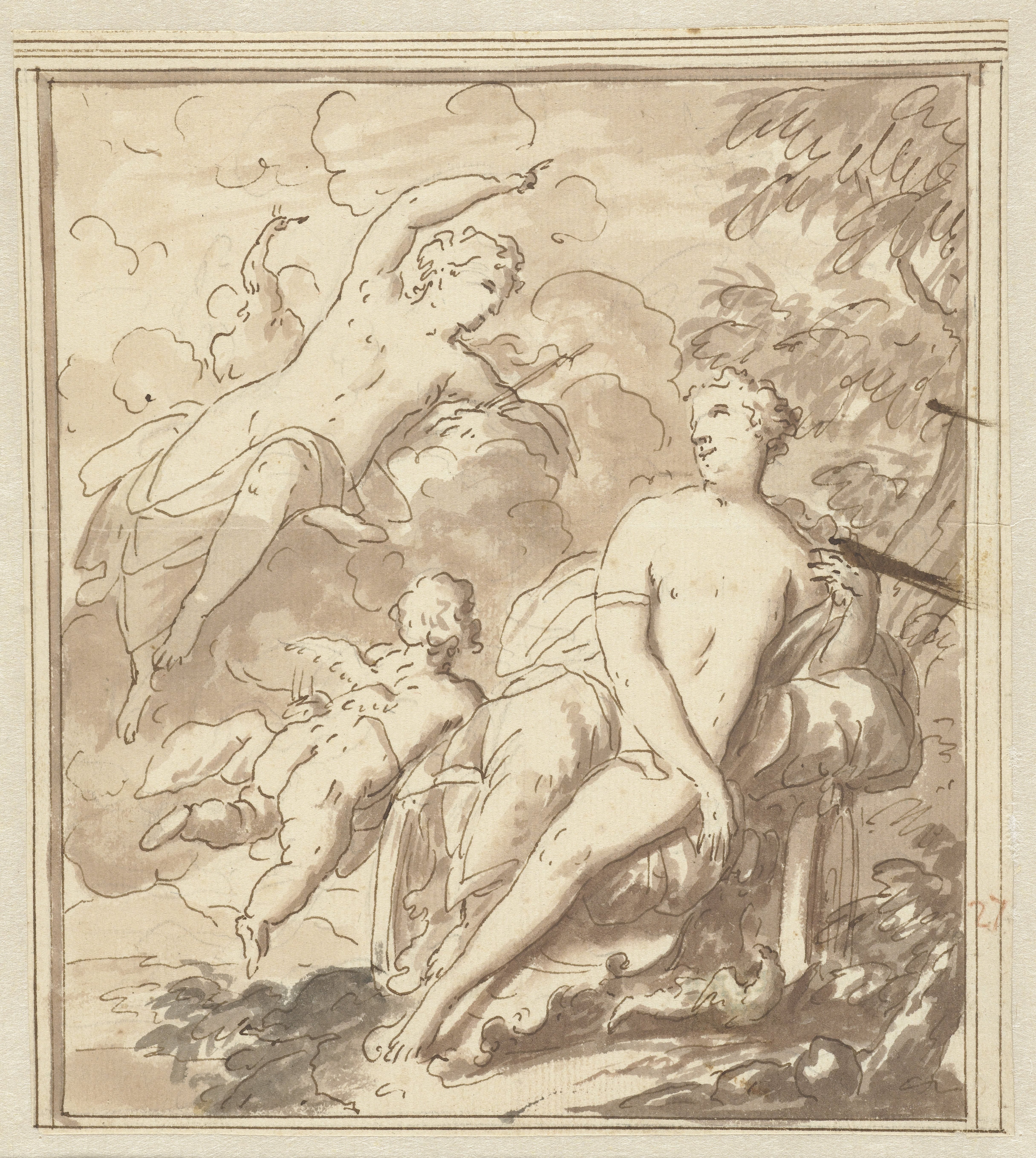 Juno bij Venus in haar strijdwagen met Cupido