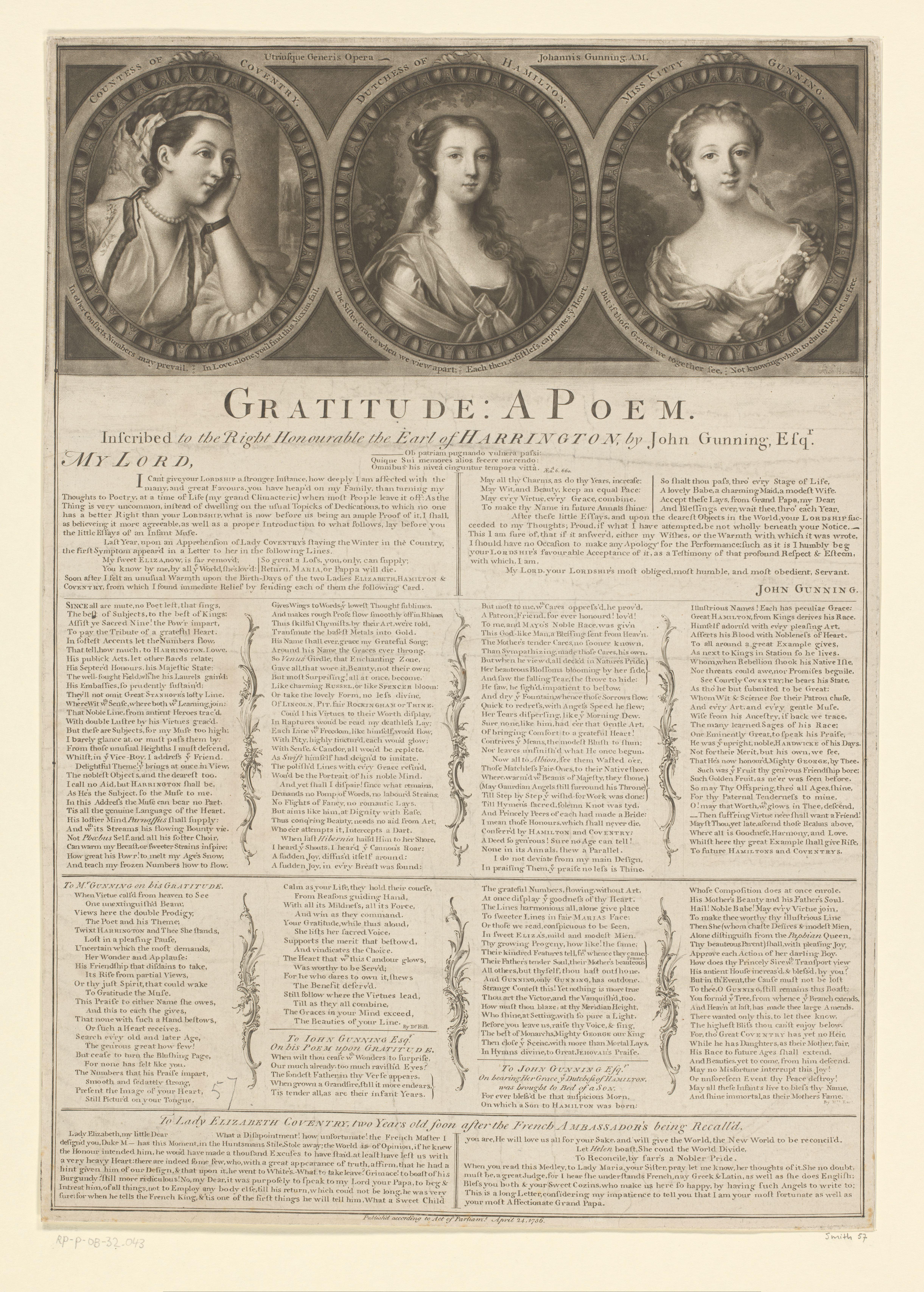 Portret van de zussen Elizabeth Gunning, Maria Coventry en Catherine Travis