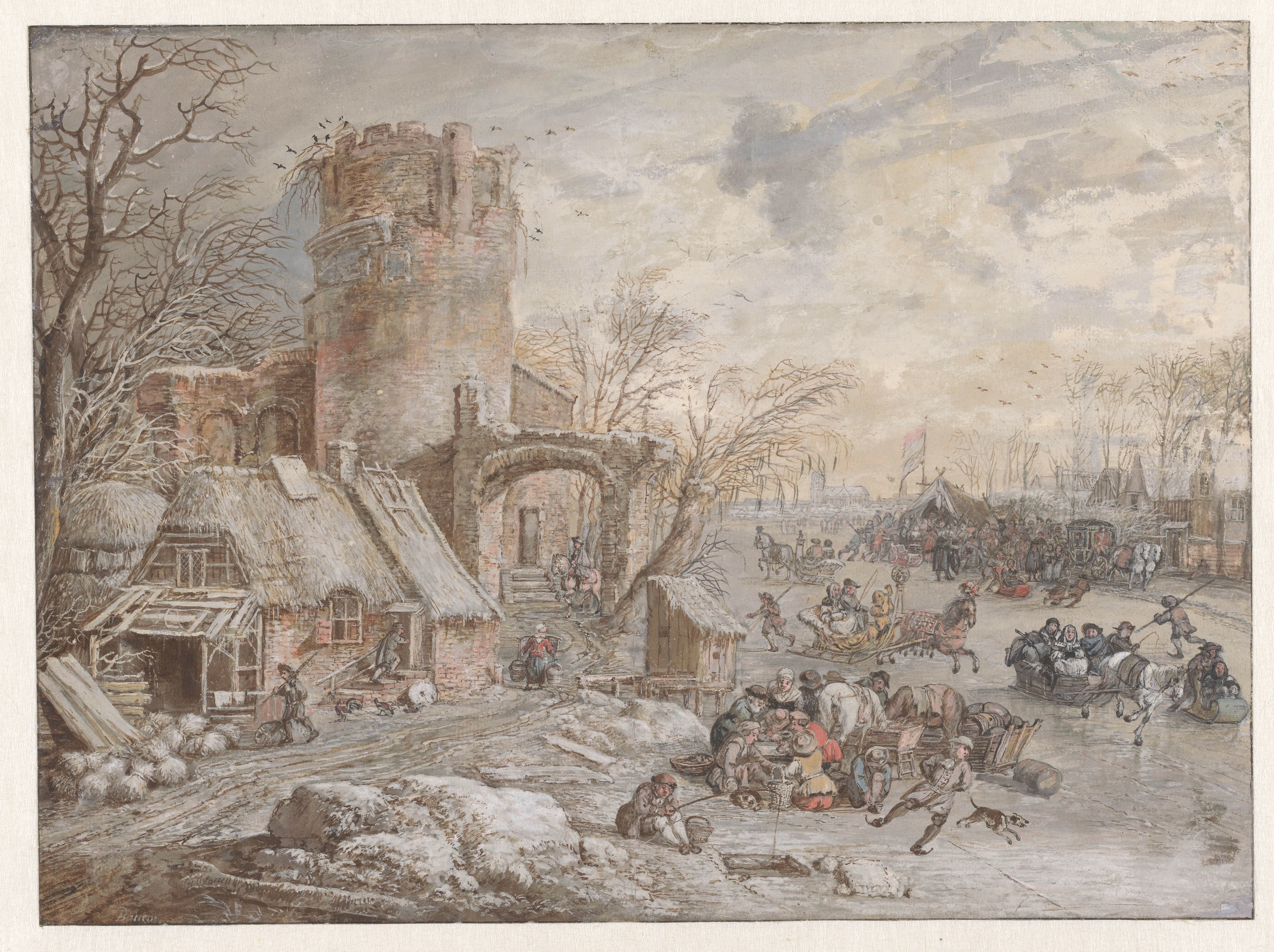 Winterlandschap met ijsvermaak
