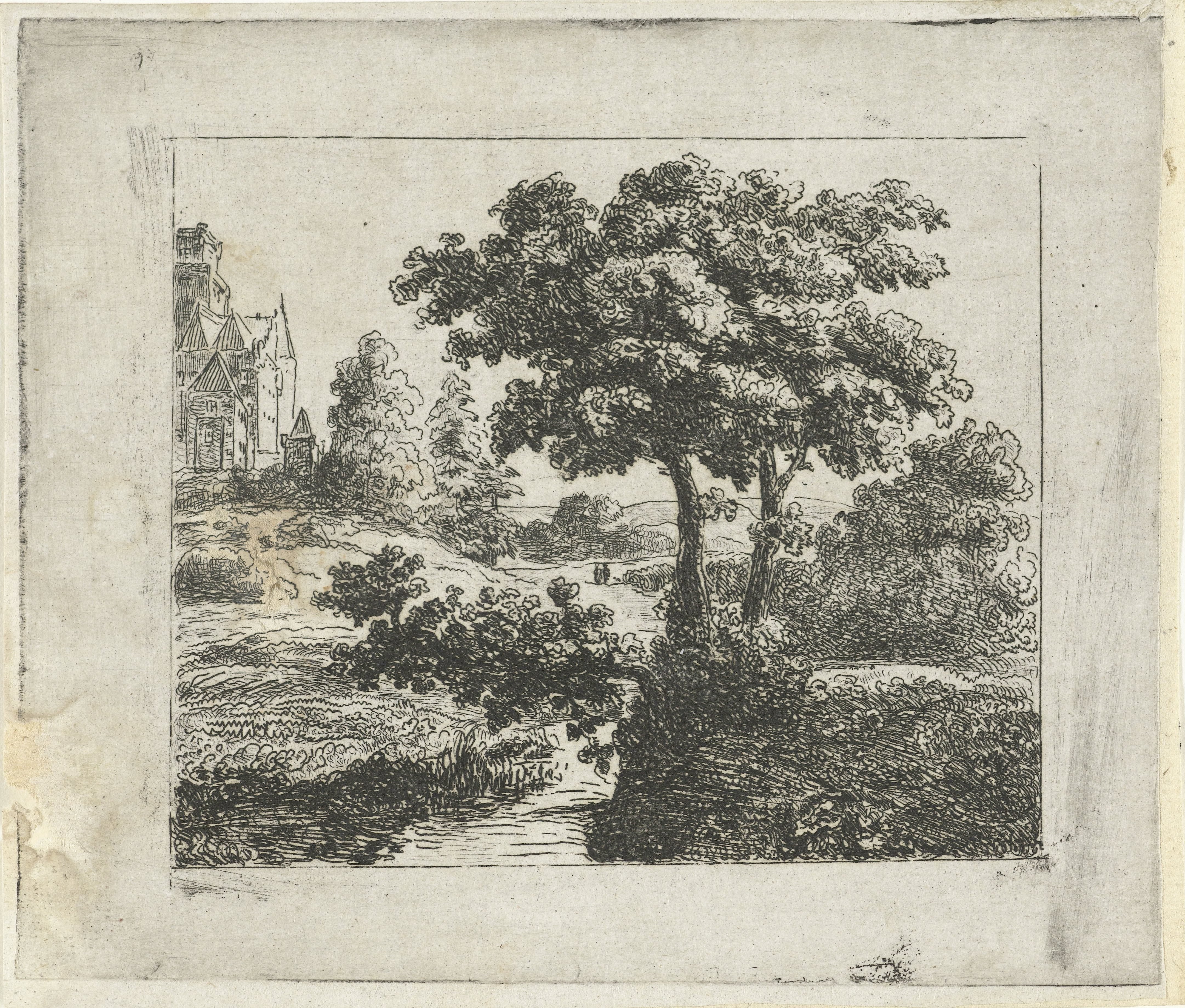 Landschap met kerk op een heuvel