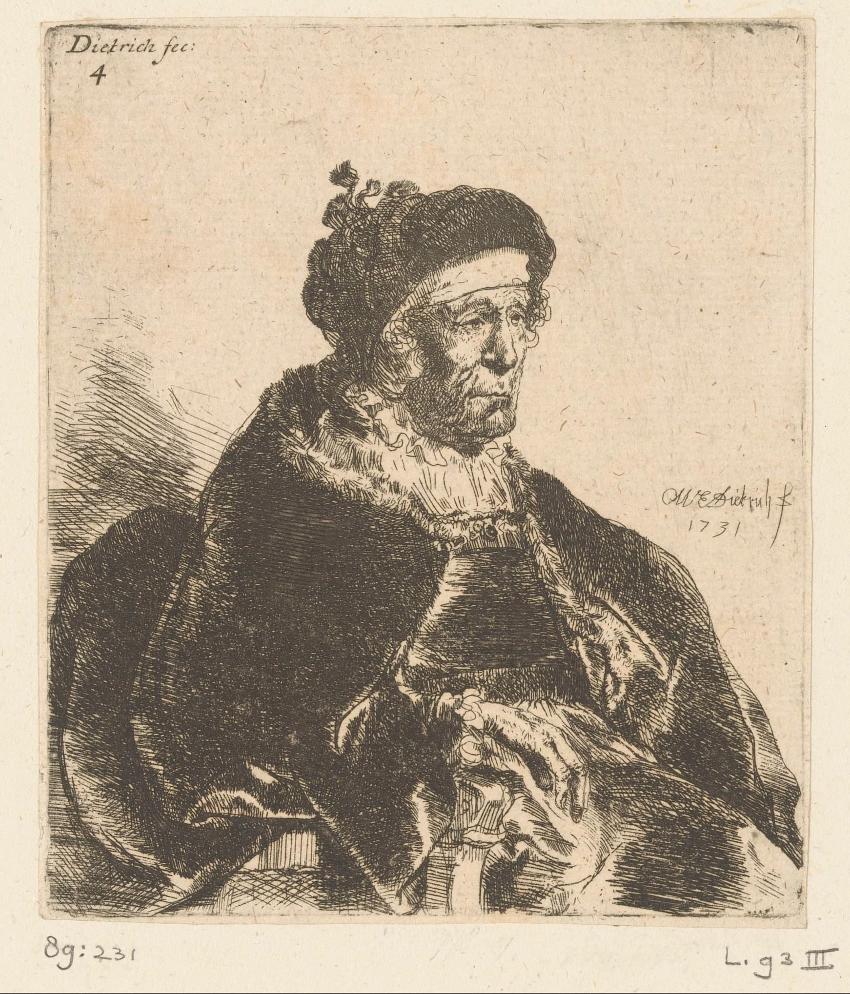 Zittende oude vrouw