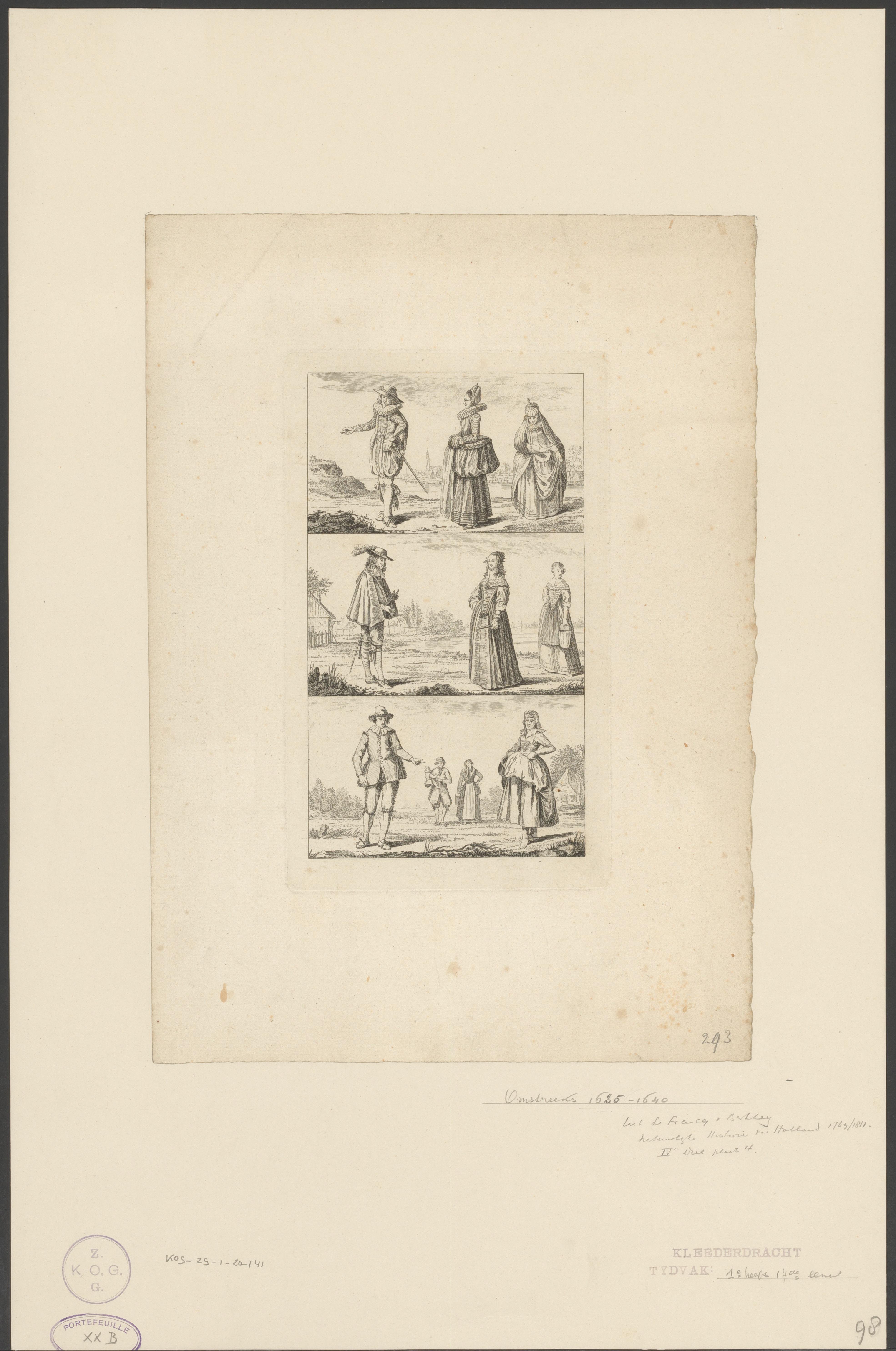 Drie landschappen met mannen en vrouwen in Hollandse klederdrachten, ca. 1775