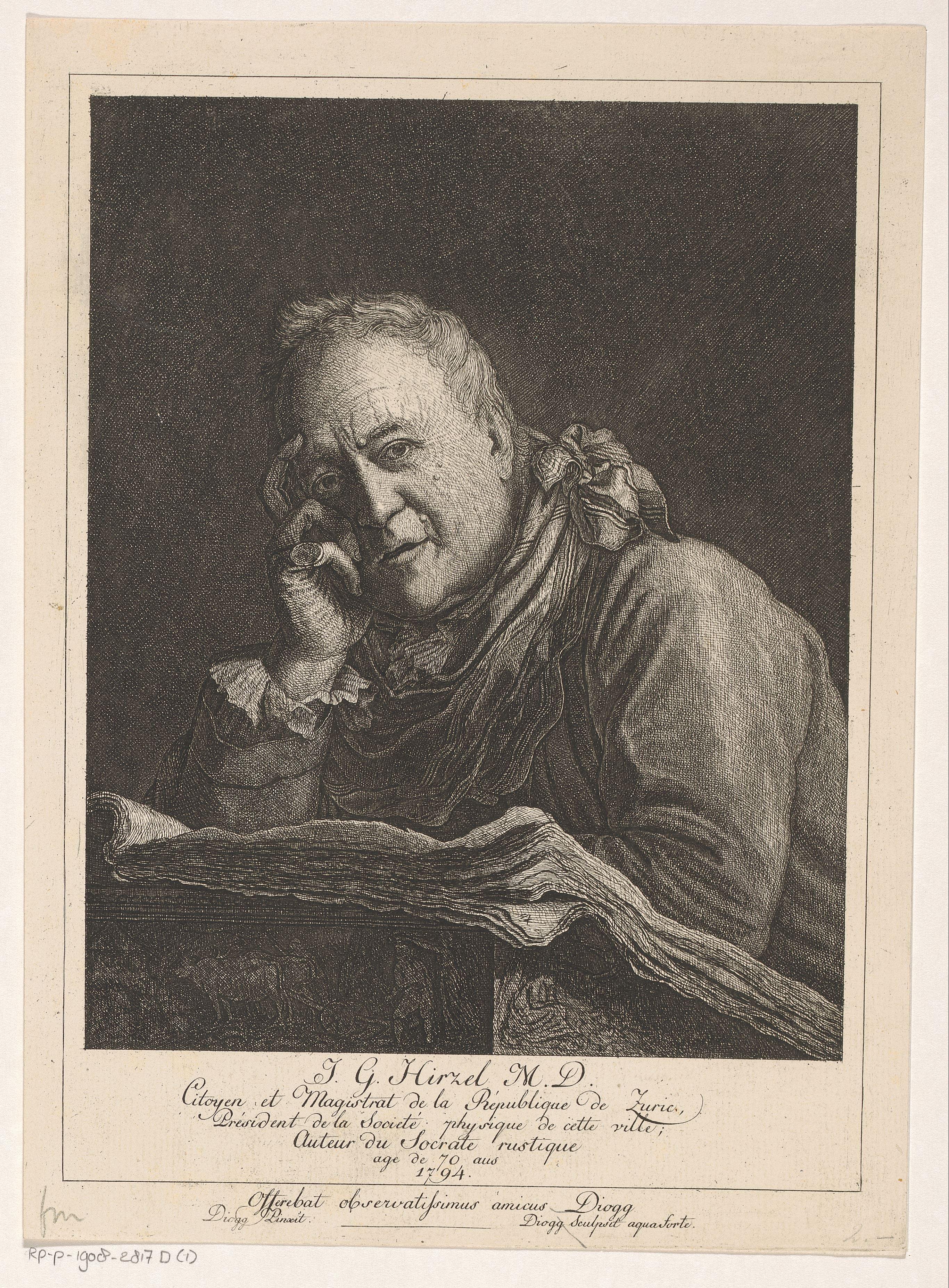 Portret van J. G. Hirzel op 70-jarige leeftijd