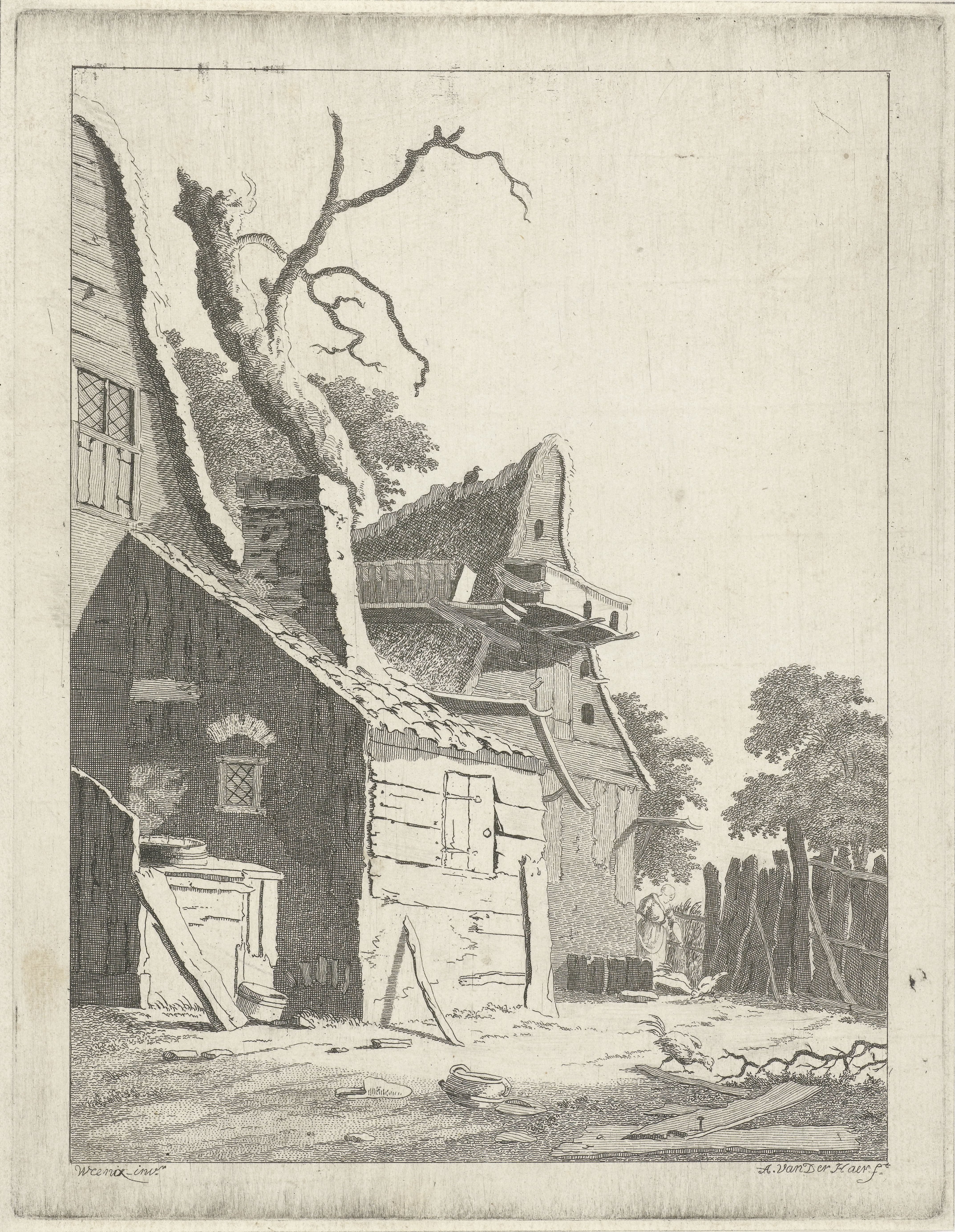 Boerin bij een boerenwoning