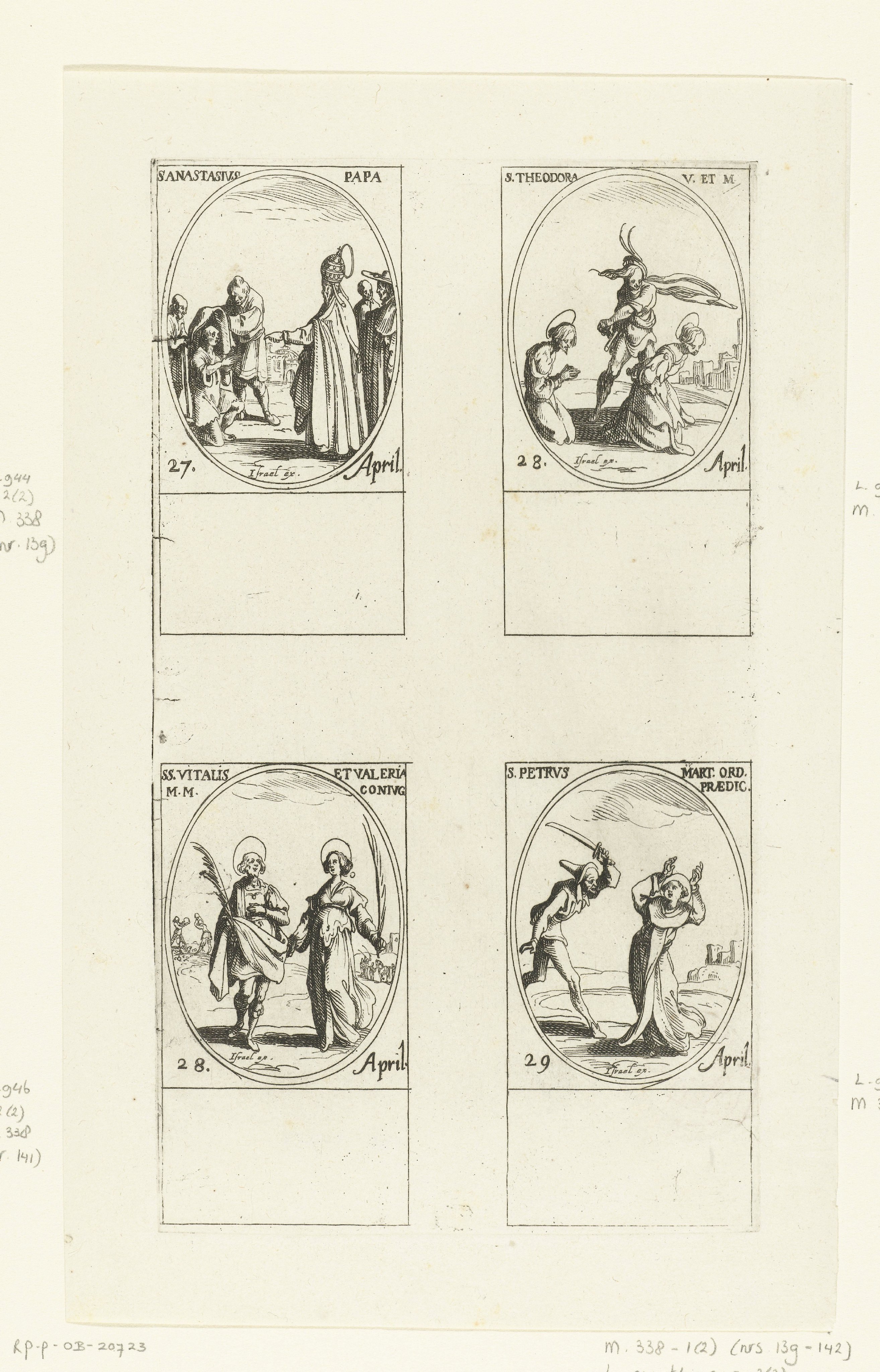 Heilige Anastasius I, Heilige Theodora van Alexandrië, Heilige Vitalis en Valeria van Ravenna, Heilige Petrus Martyr van Verona (27-29 april)