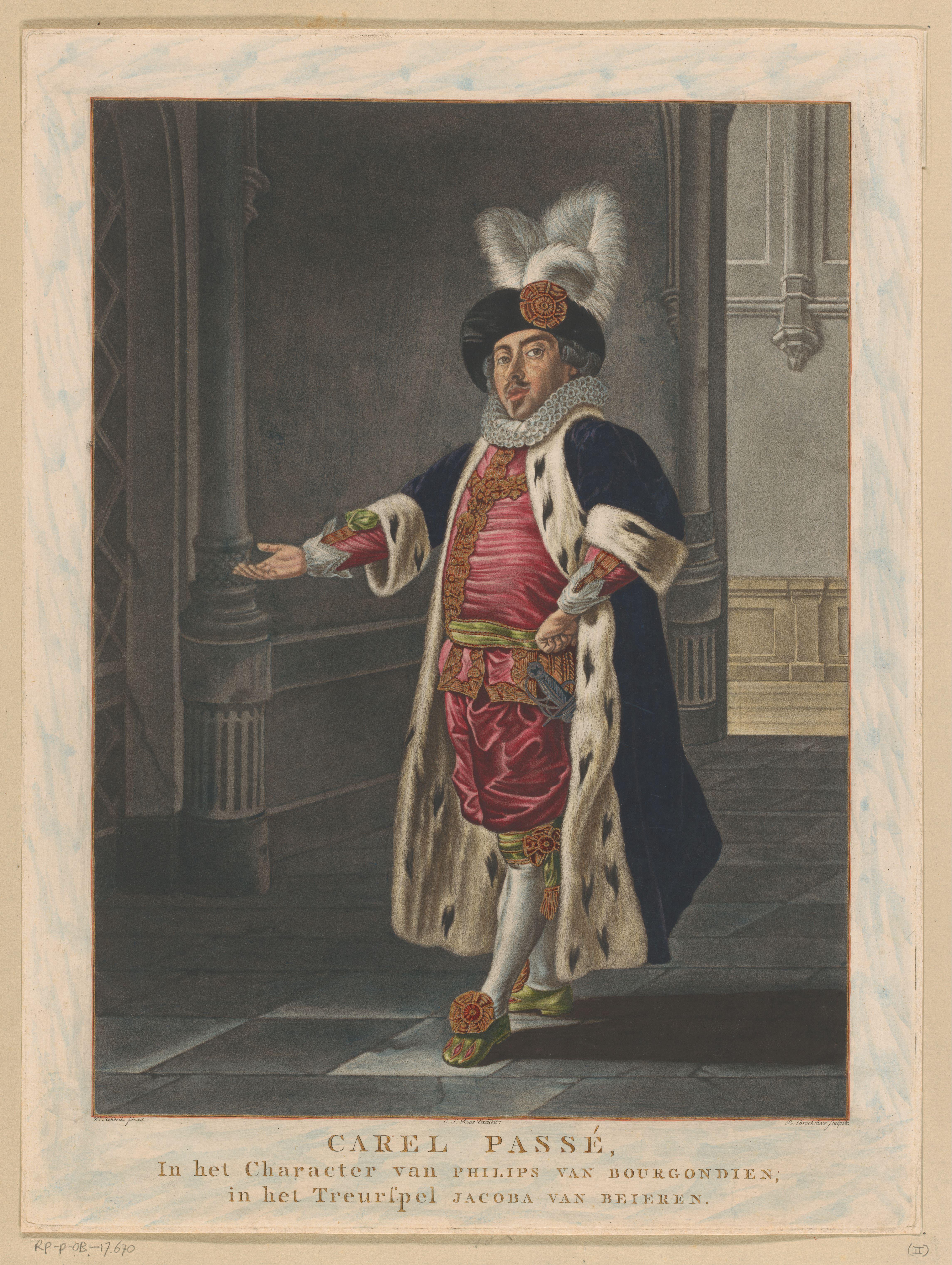 Portret van Carel Passé als Filips de Goede in het toneelstuk Jacoba van Beieren