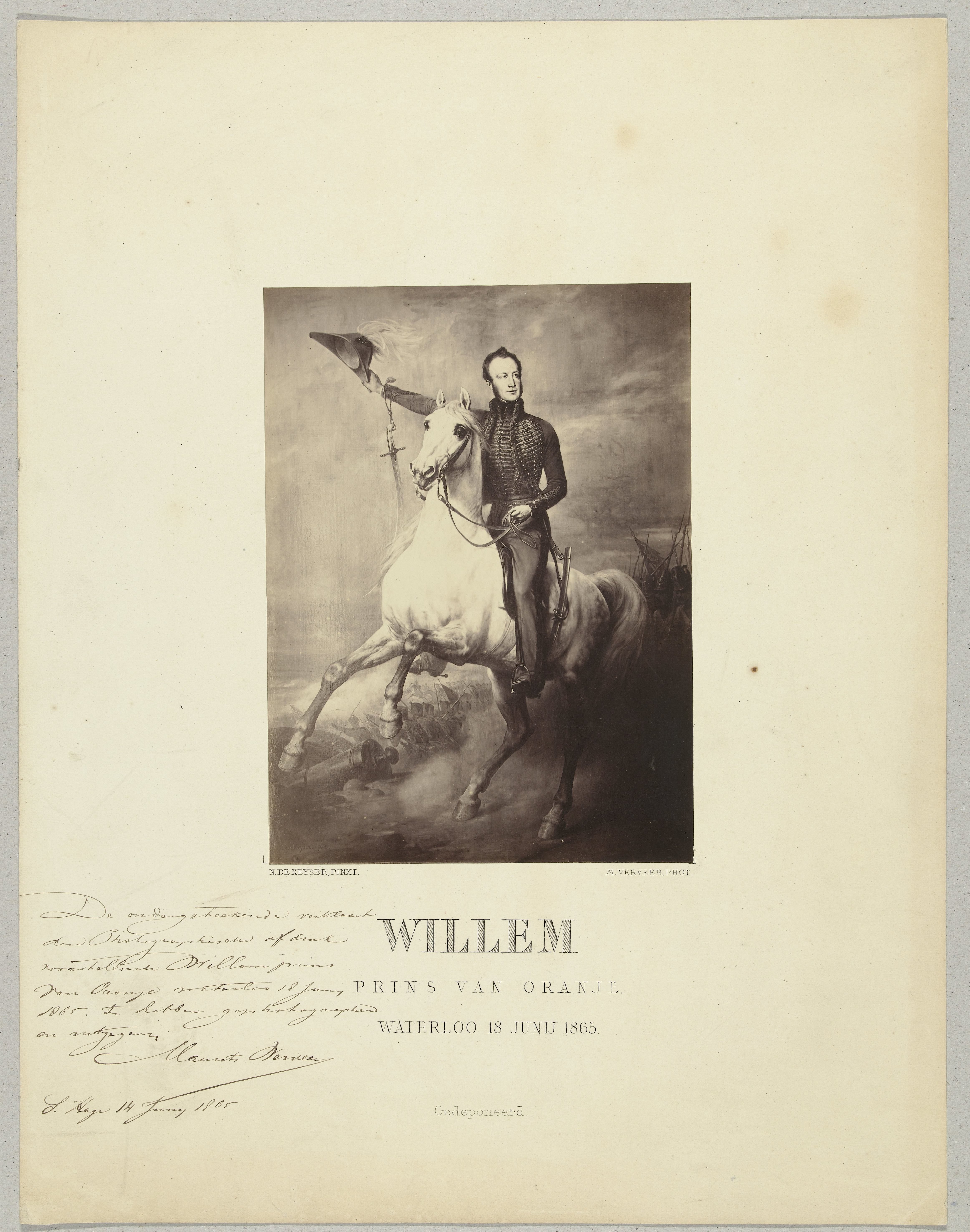 Schilderij van koning Willem II op het slagveld van Waterloo door Nicaise de Keyser