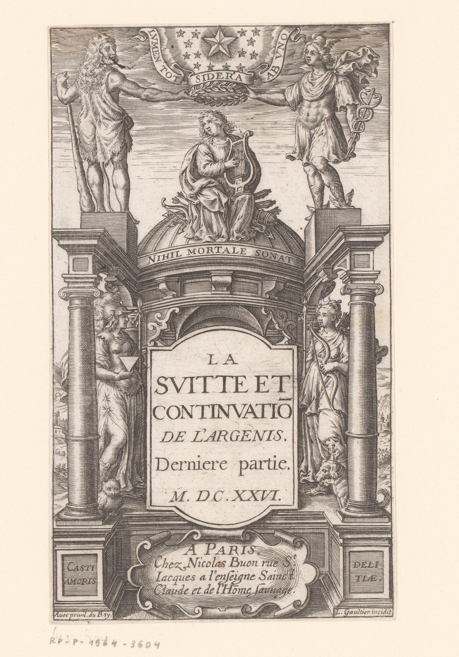 Allegorische voorstelling met Mercurius, Hercules, Apollo, Minerva en Diana rond een tempel