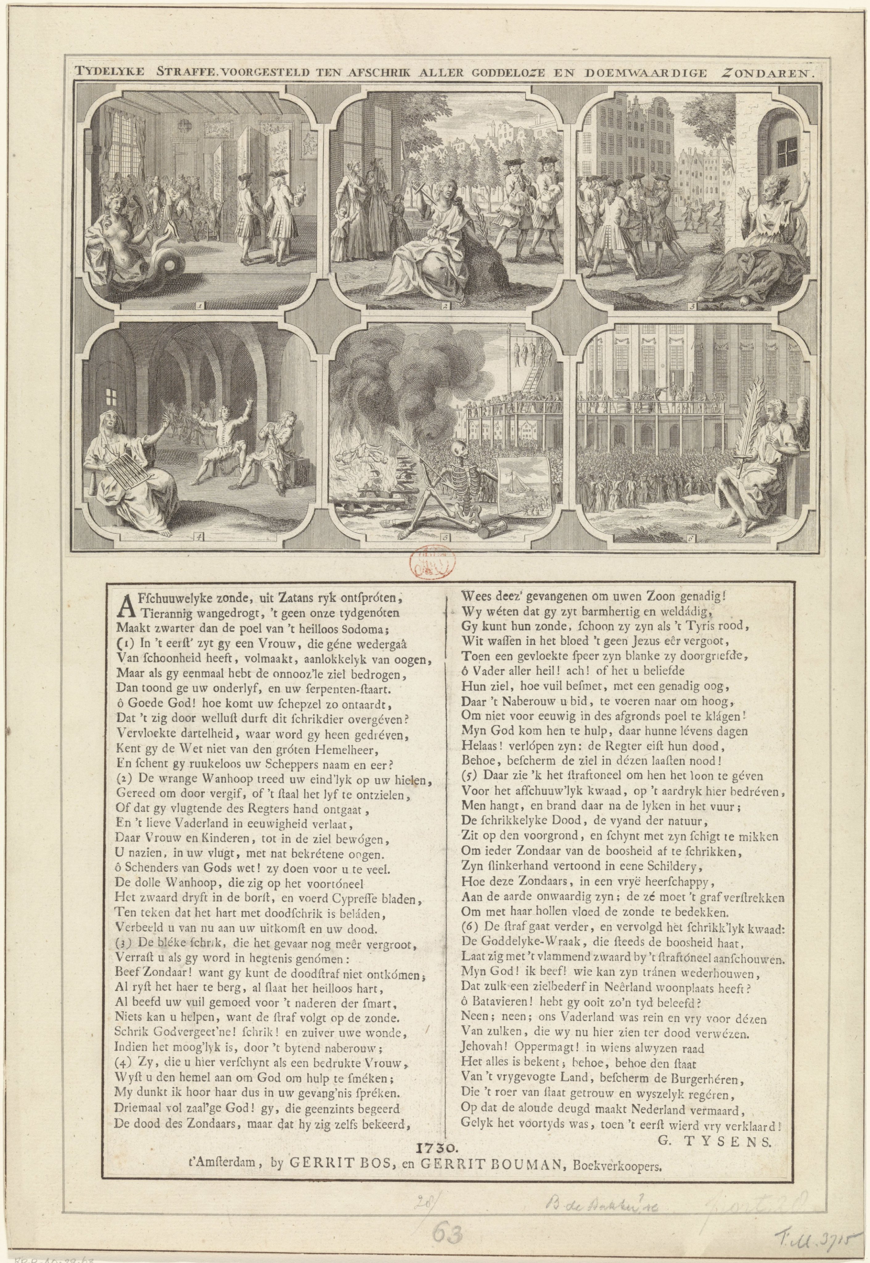 Allegorical Print with Six Punishments for the Crime of Sodomy