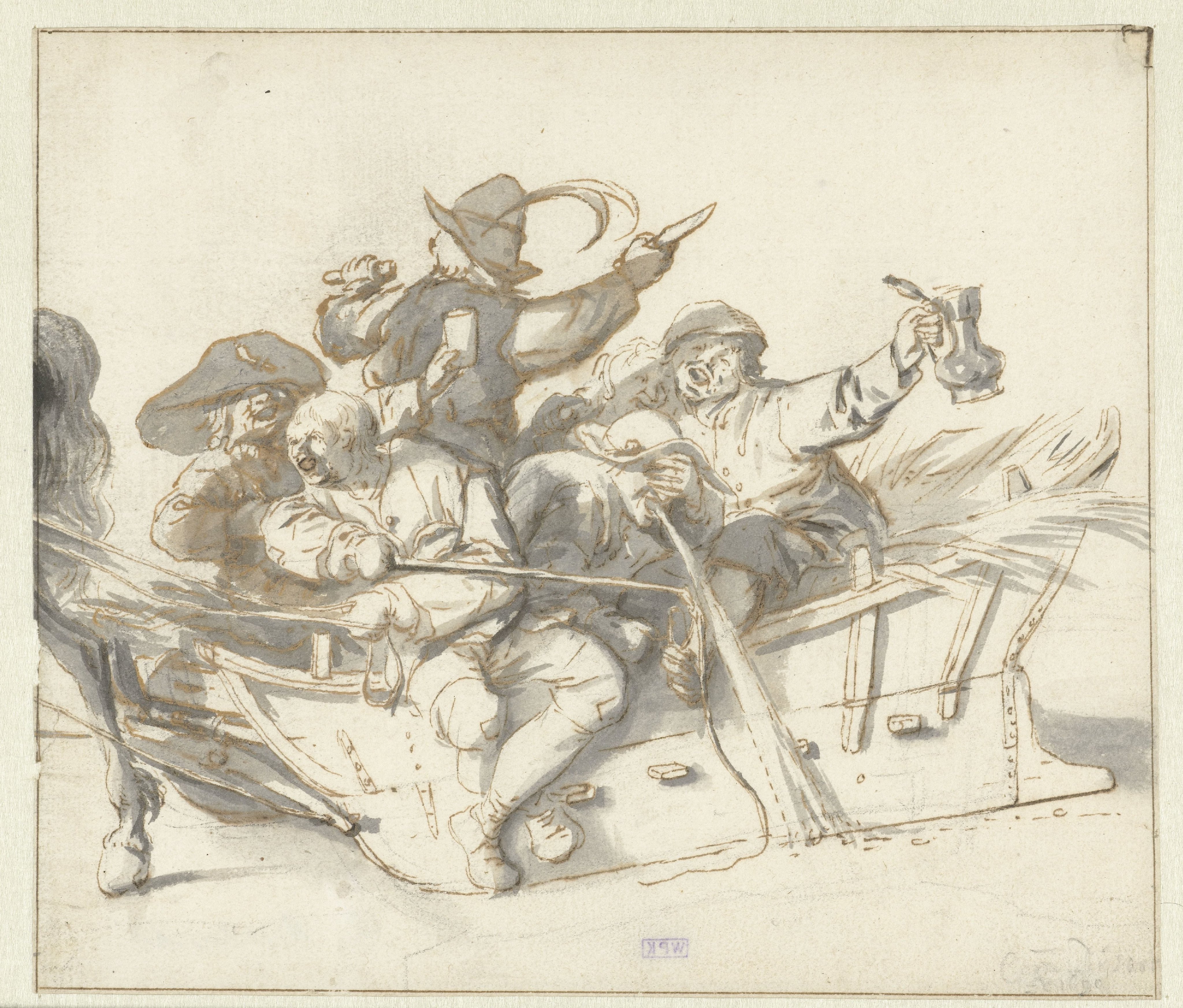 Five Drunken Villagers and a Woman on a Sleigh