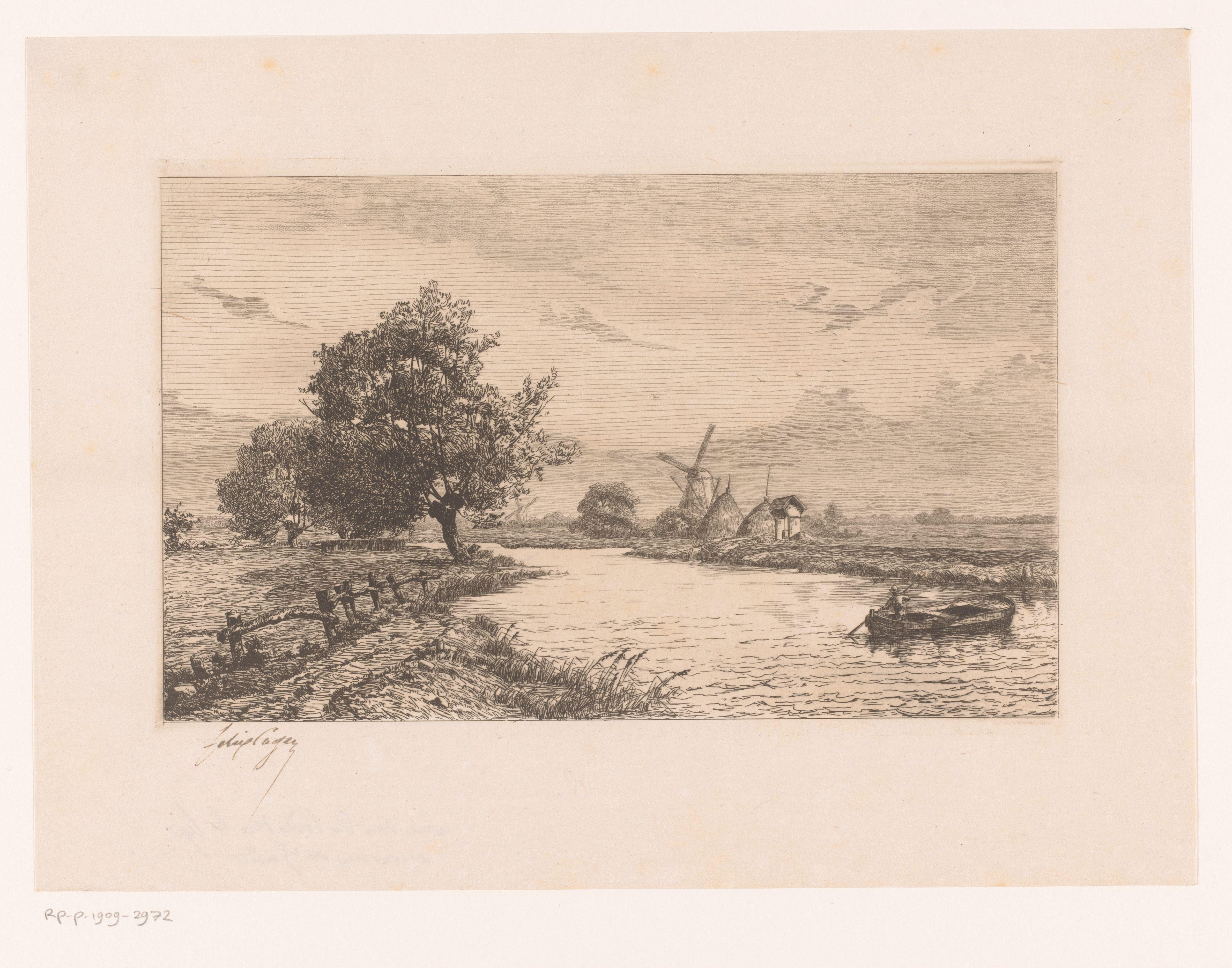 Gezicht op rivier de Leie in de omgeving van Gent met molens