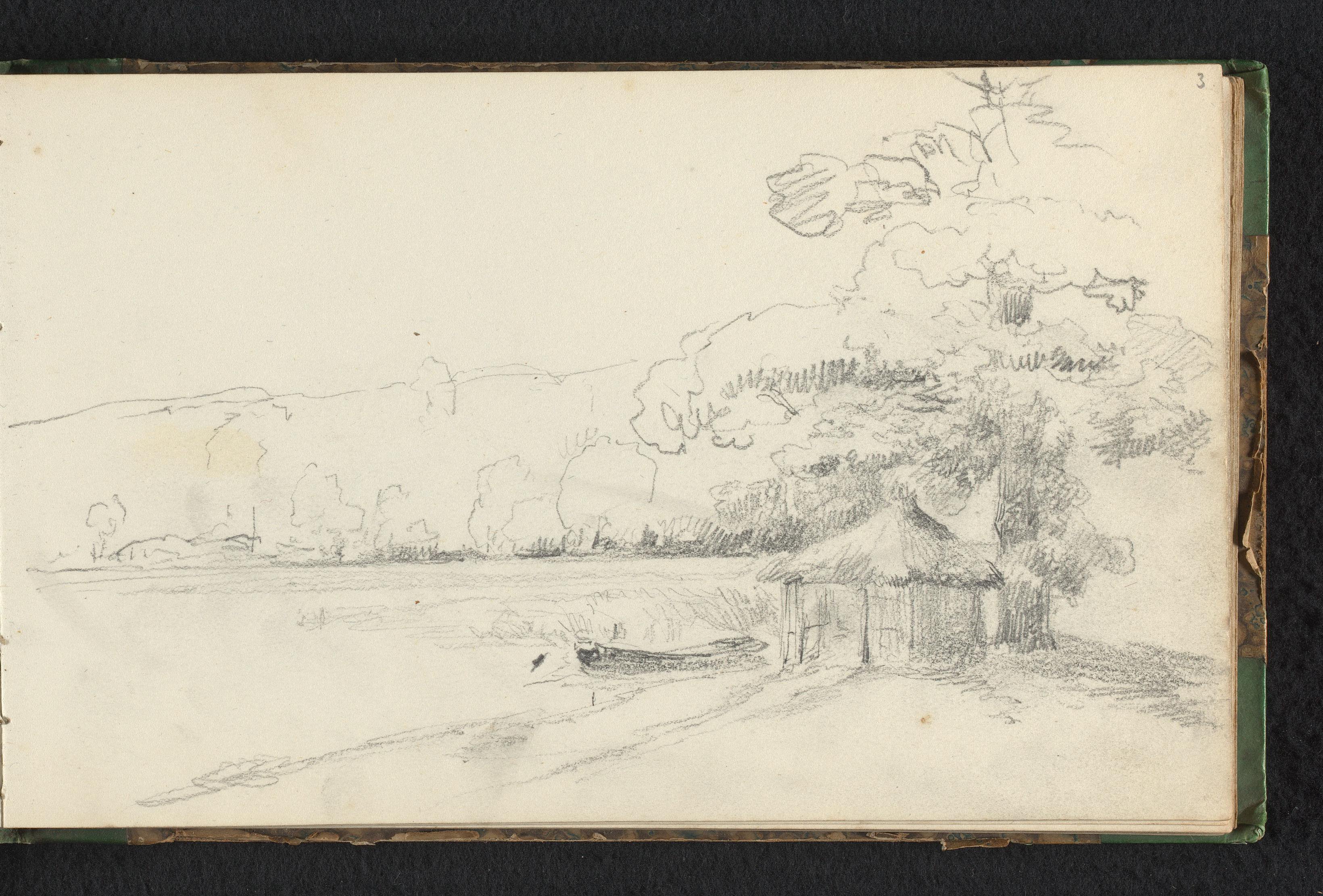 Landschap met een hut bij een rivier