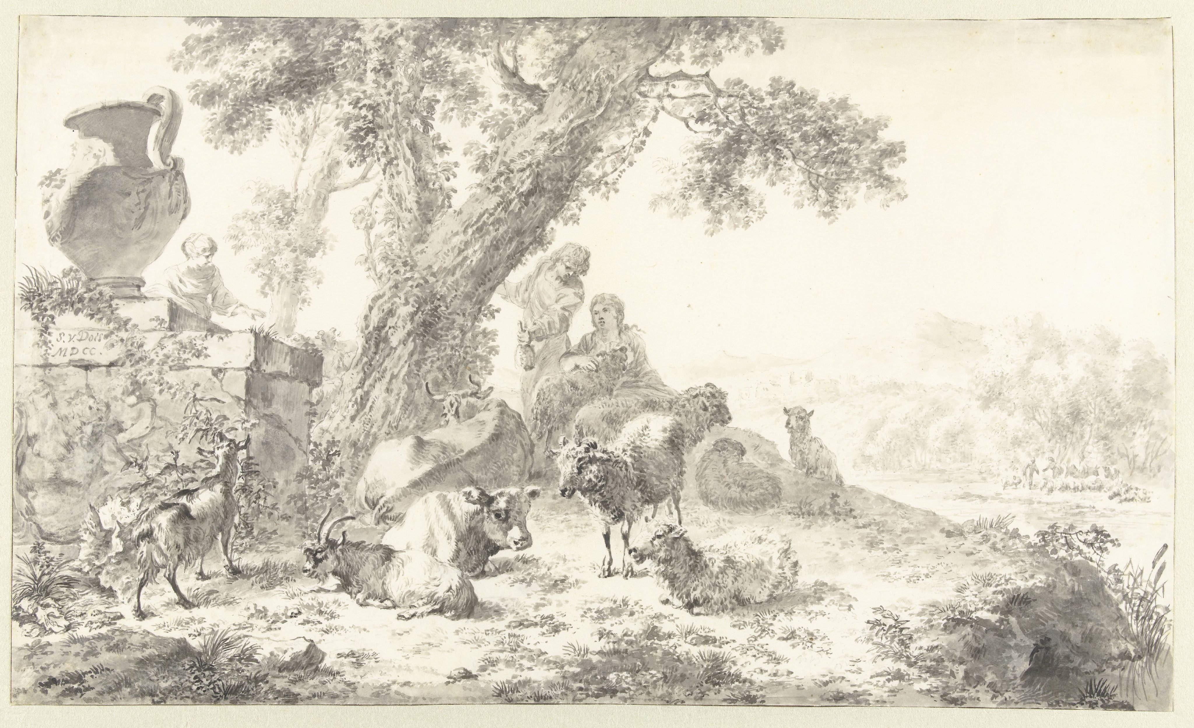 Herders with their Flock under a Tree
