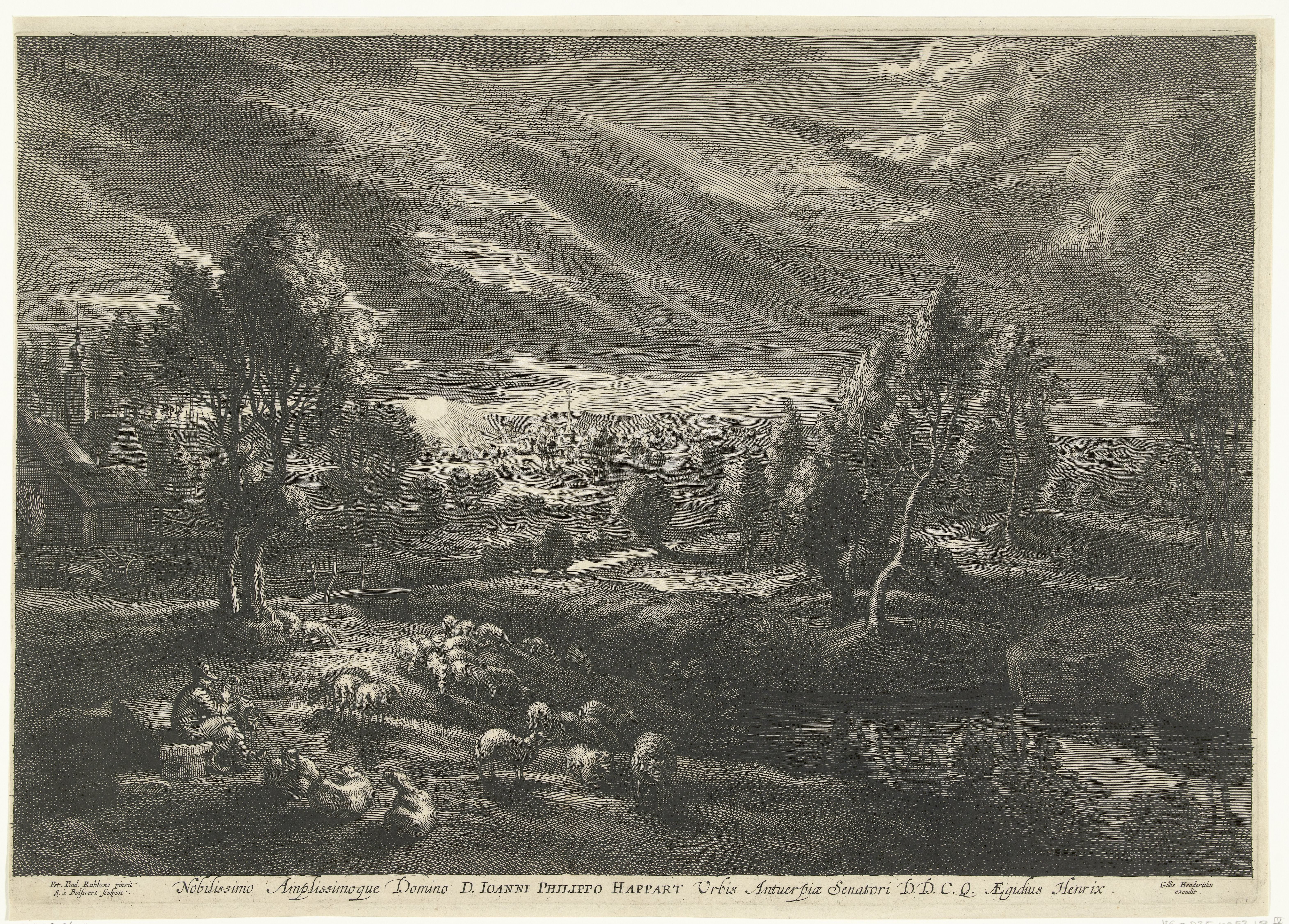 Landschap met herder en kudde schapen
