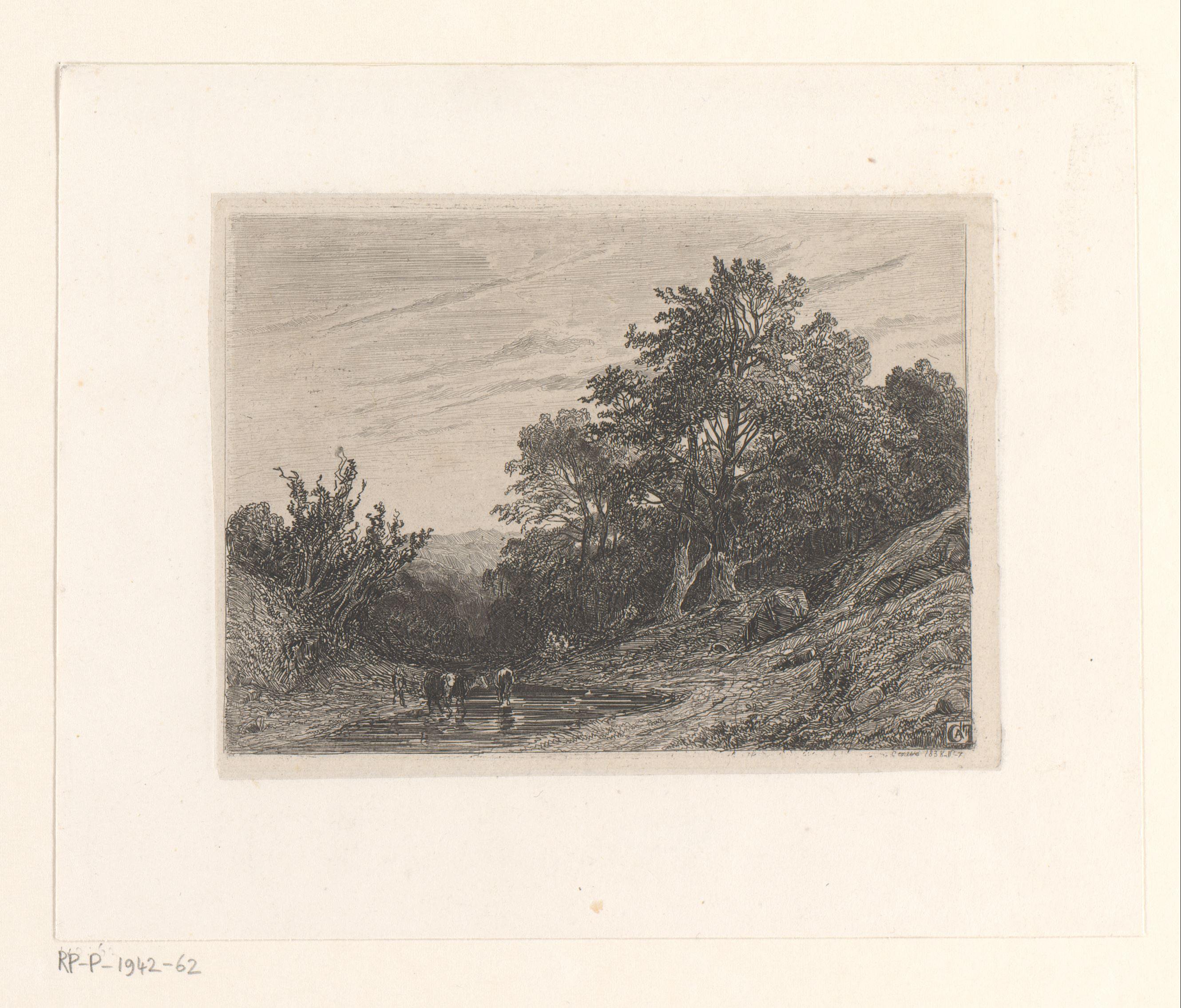 Berglandschap met koeien bij een beek