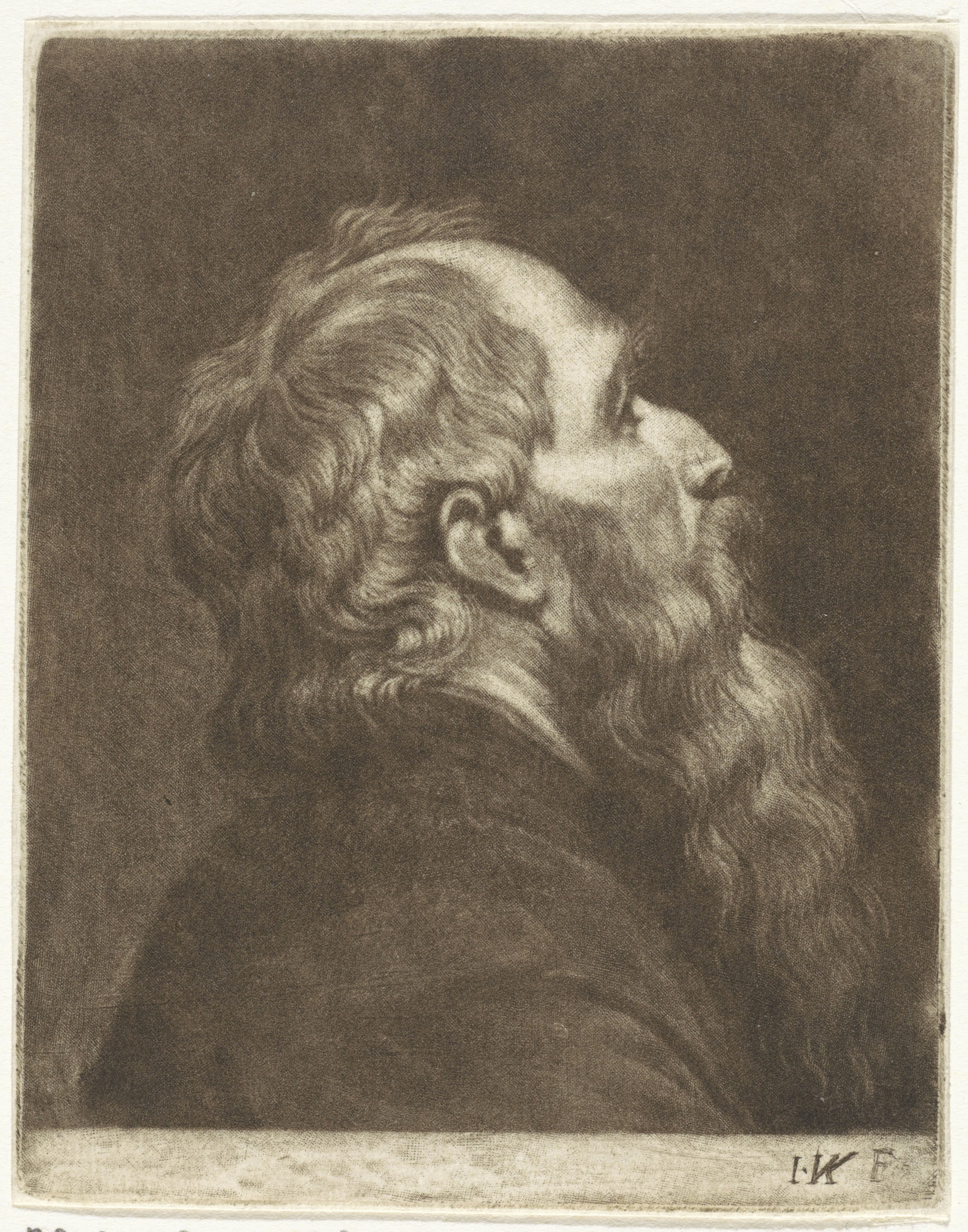 Buste van een man met een baard, in profiel