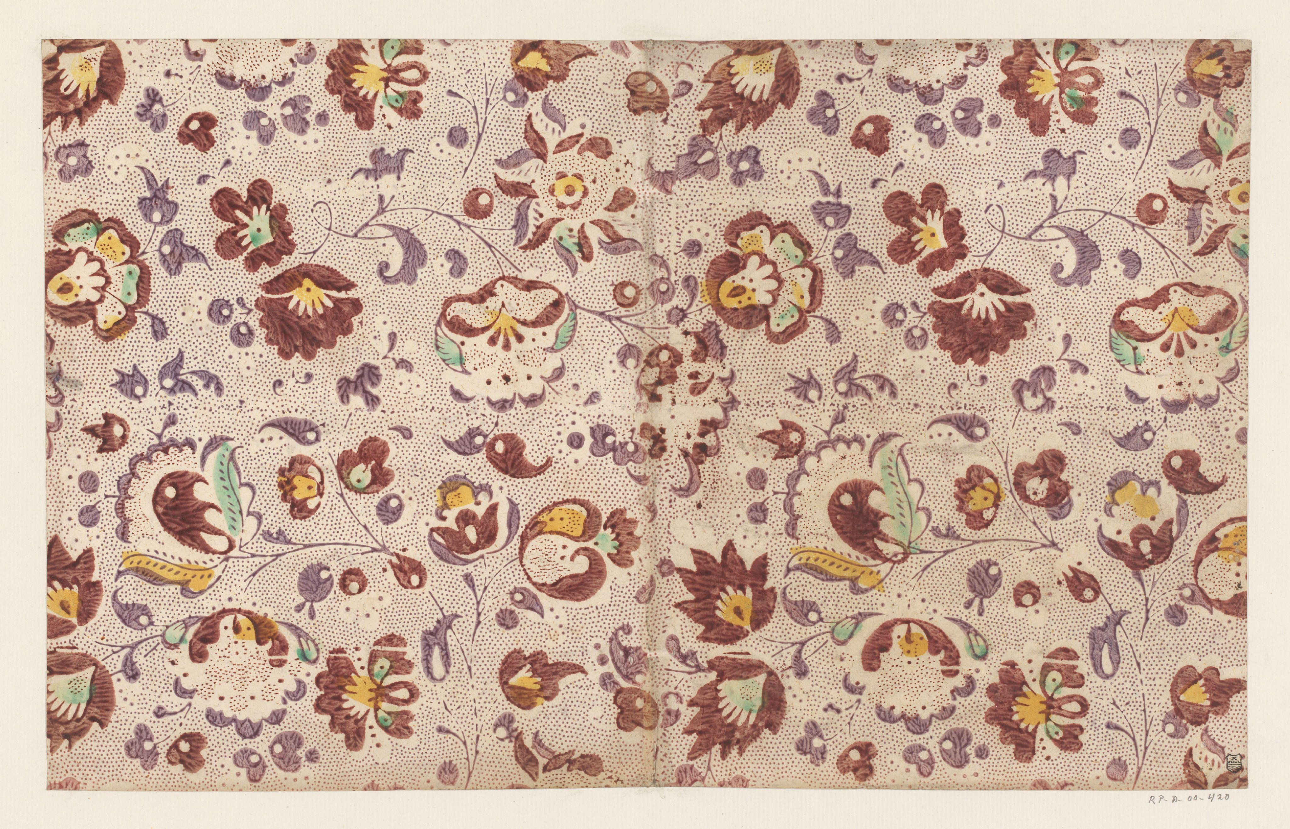 Blad met strooipatroon van ranken met bloemen en vruchten