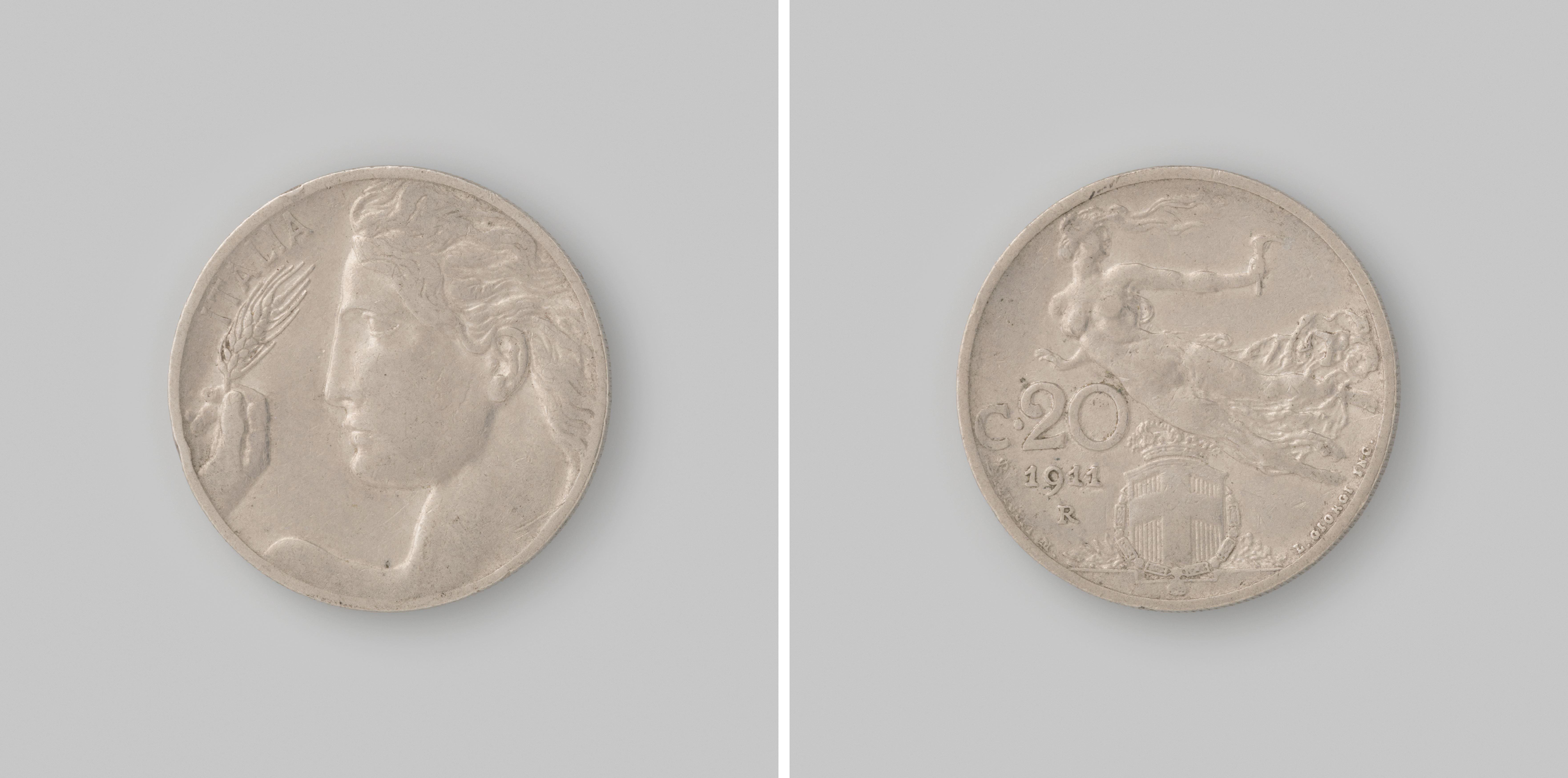 20 centesimi uit Italië van koning Vittorio Emanuele III, 1911