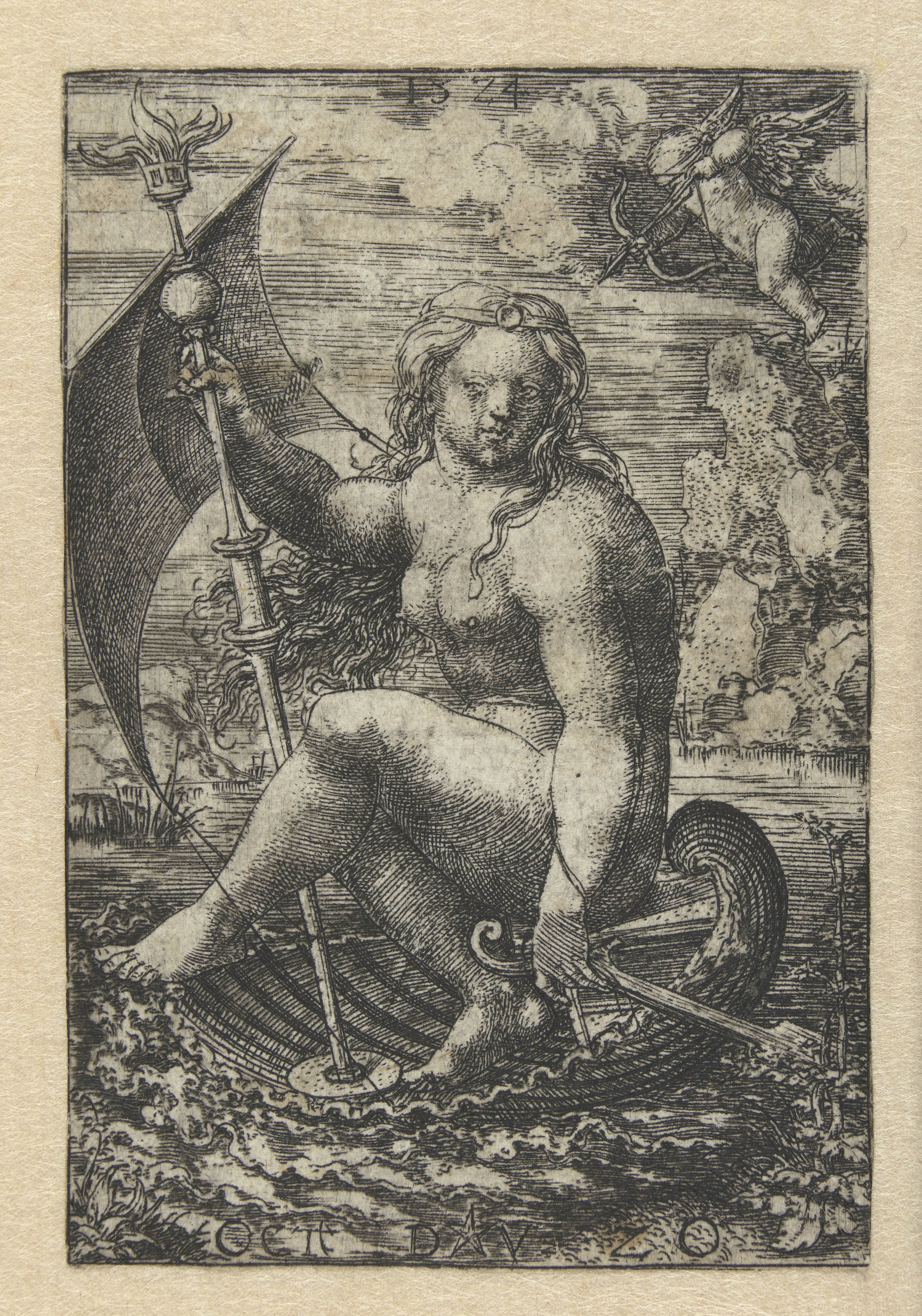 Venus zeilend in een schelp