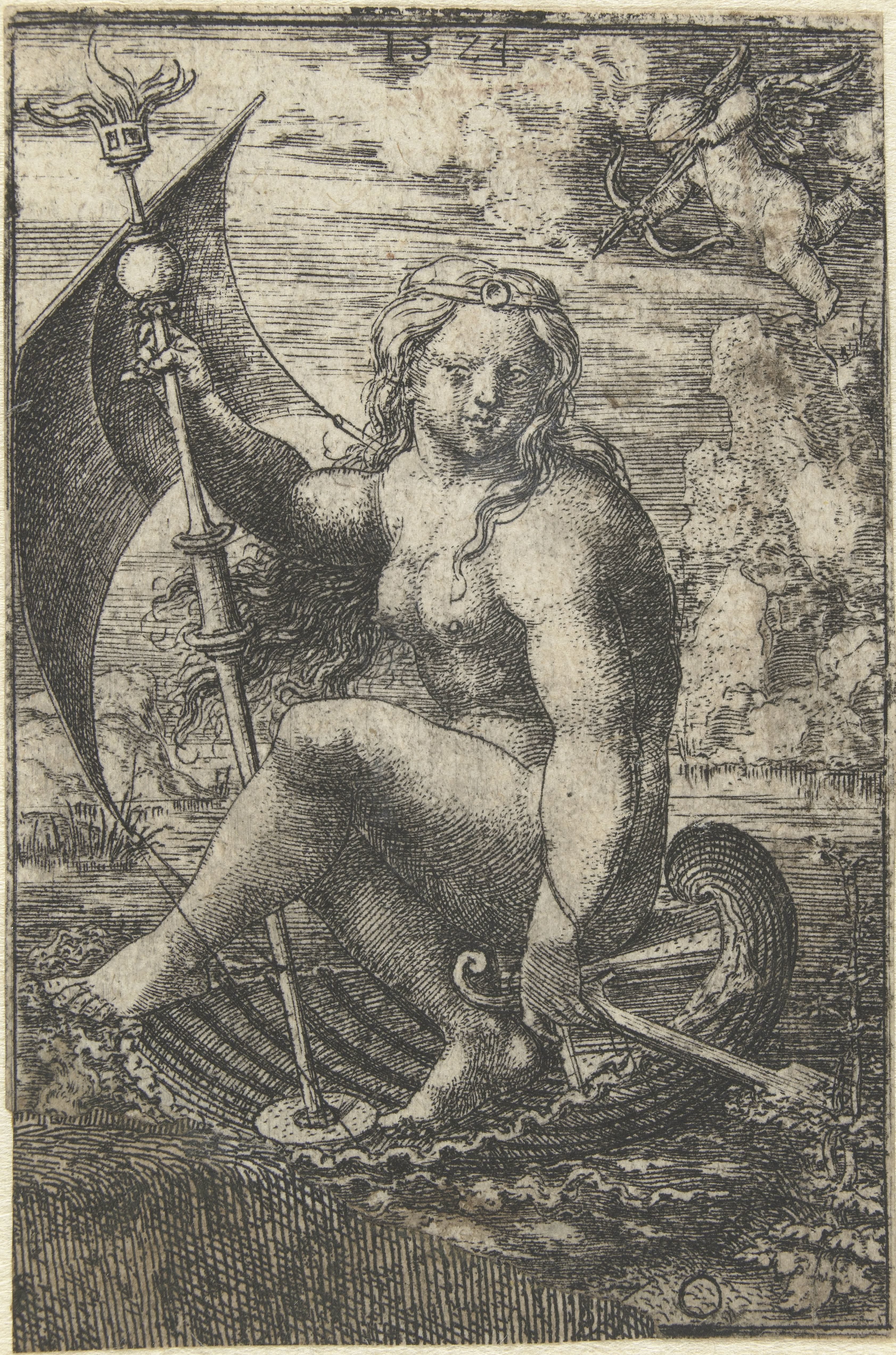 Venus zeilend in een schelp