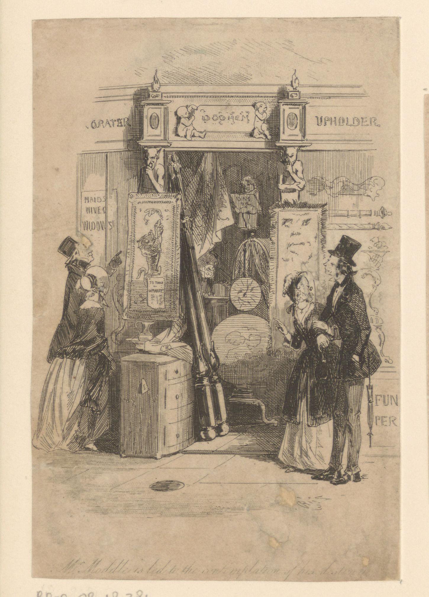Augustus Moddle en Charity voor een antiekwinkel