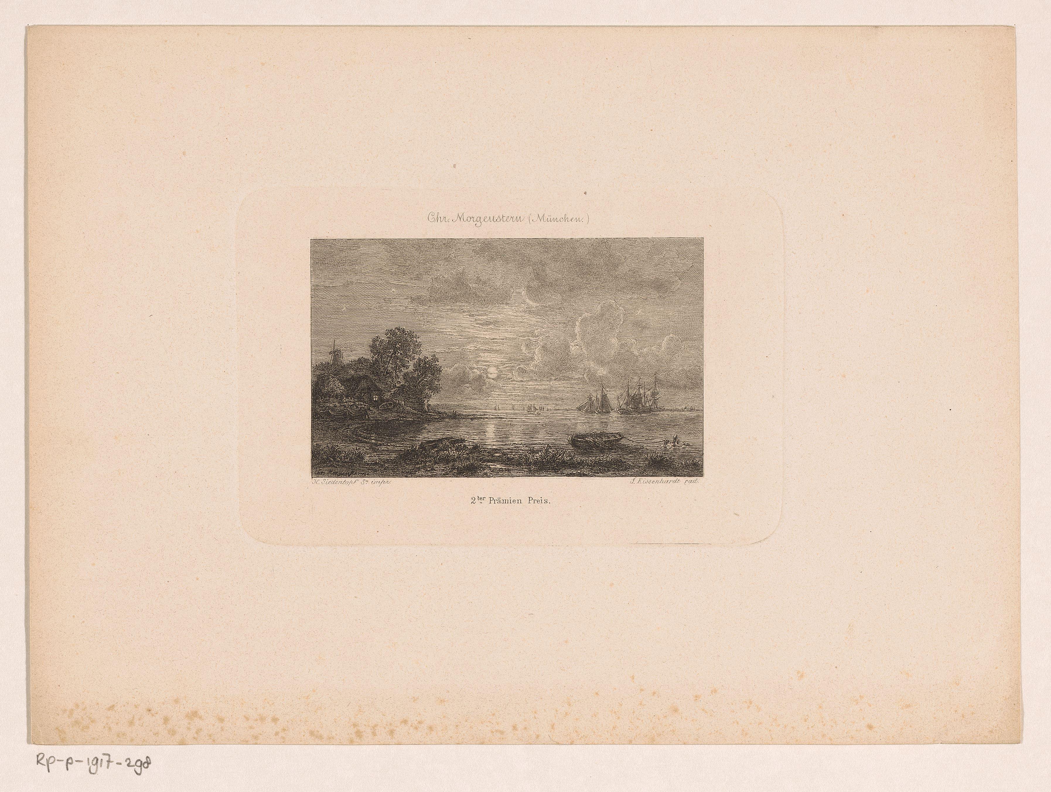 Rivierlandschap bij maanlicht