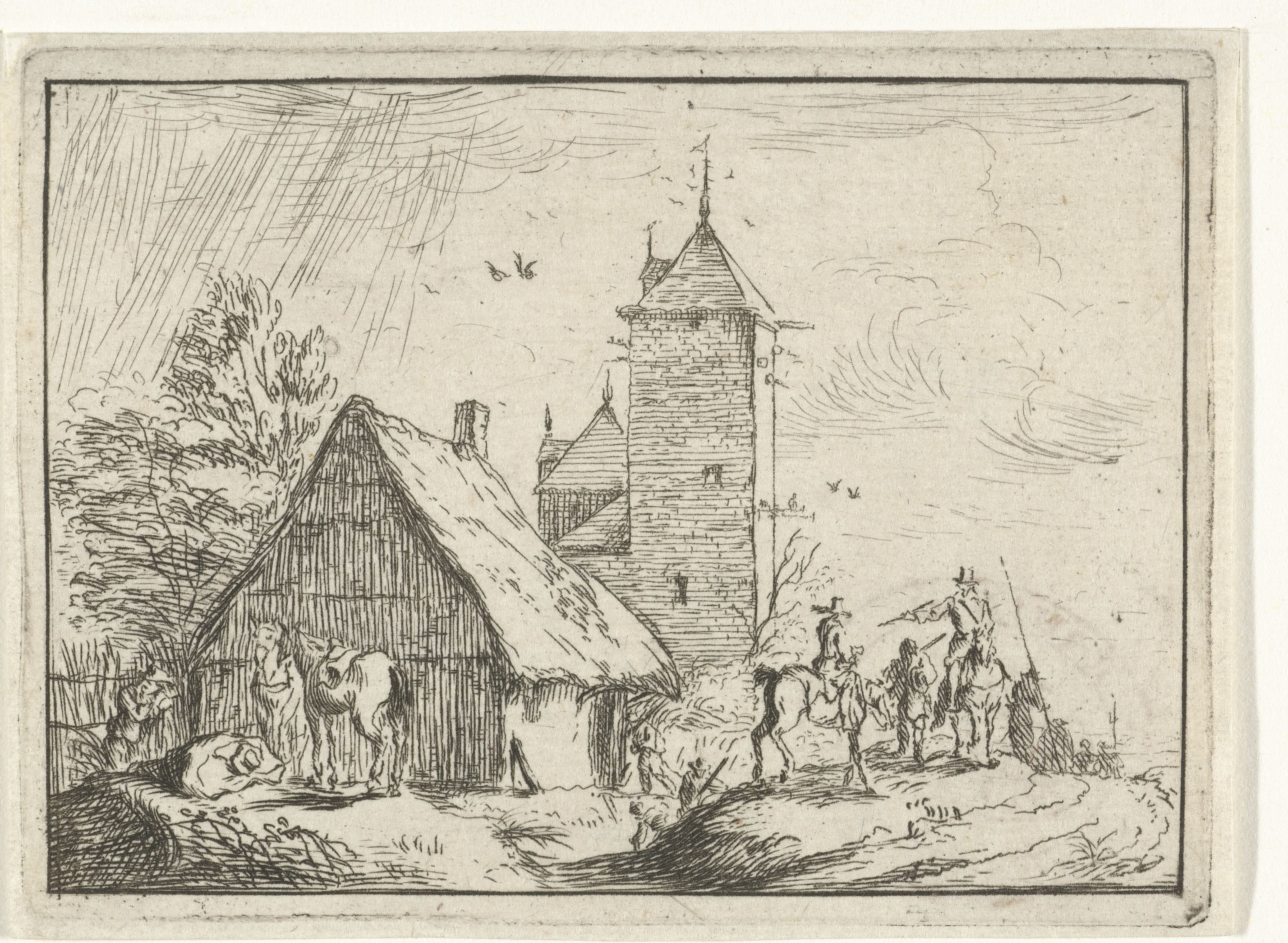 Ruiters bij een toren
