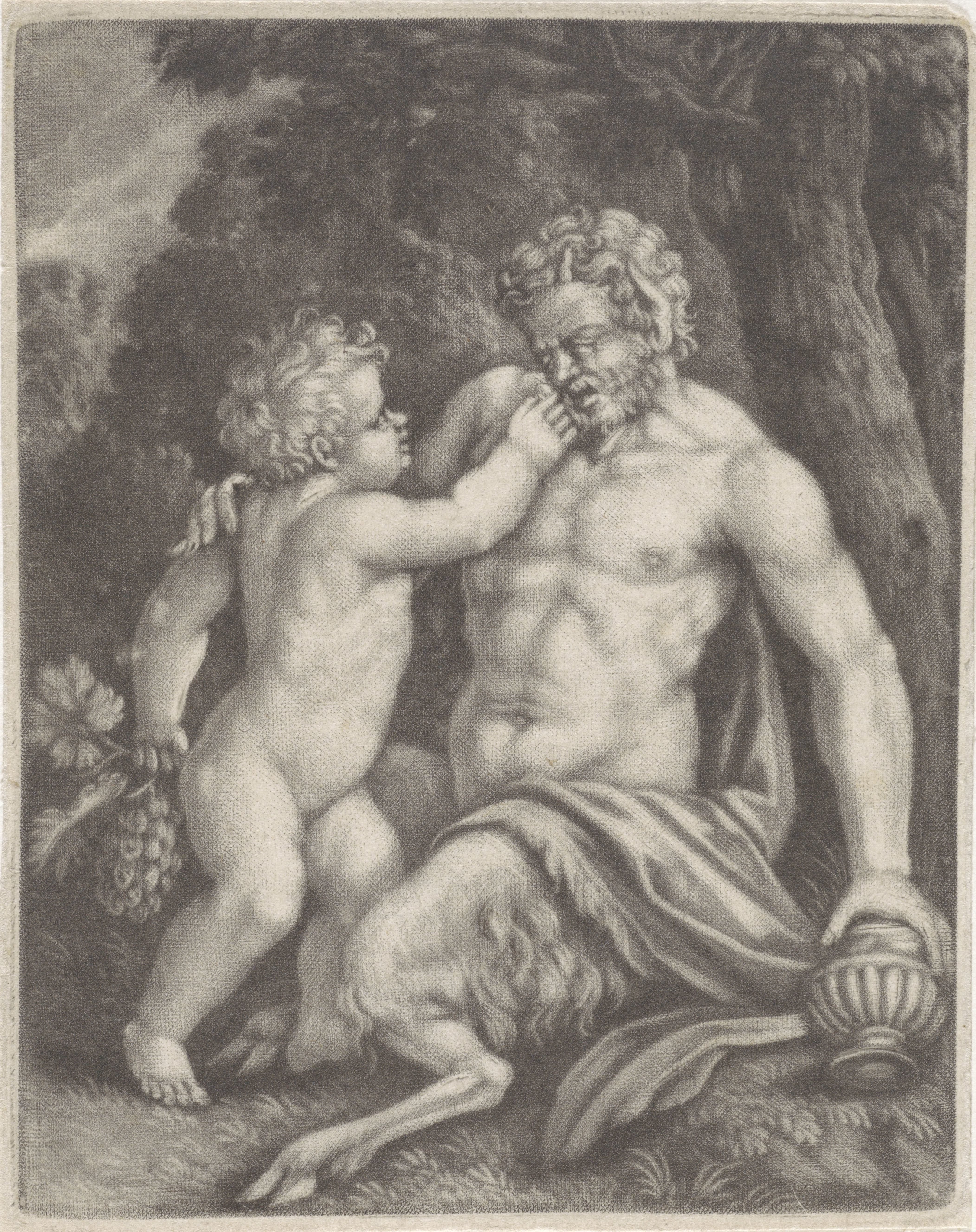 Putto voert een sater druiven