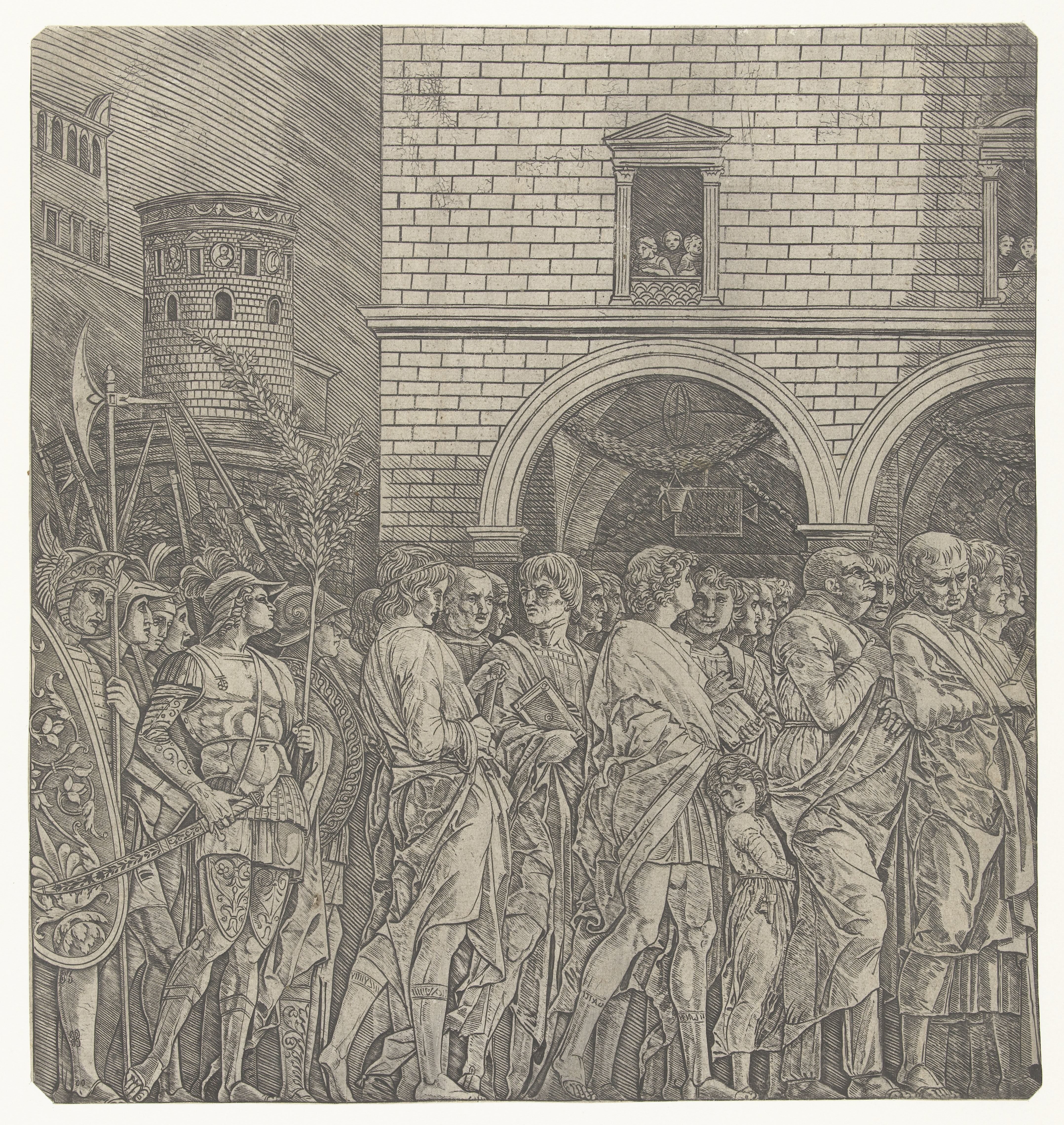 Senatoren in triomftocht van Julius Caesar
