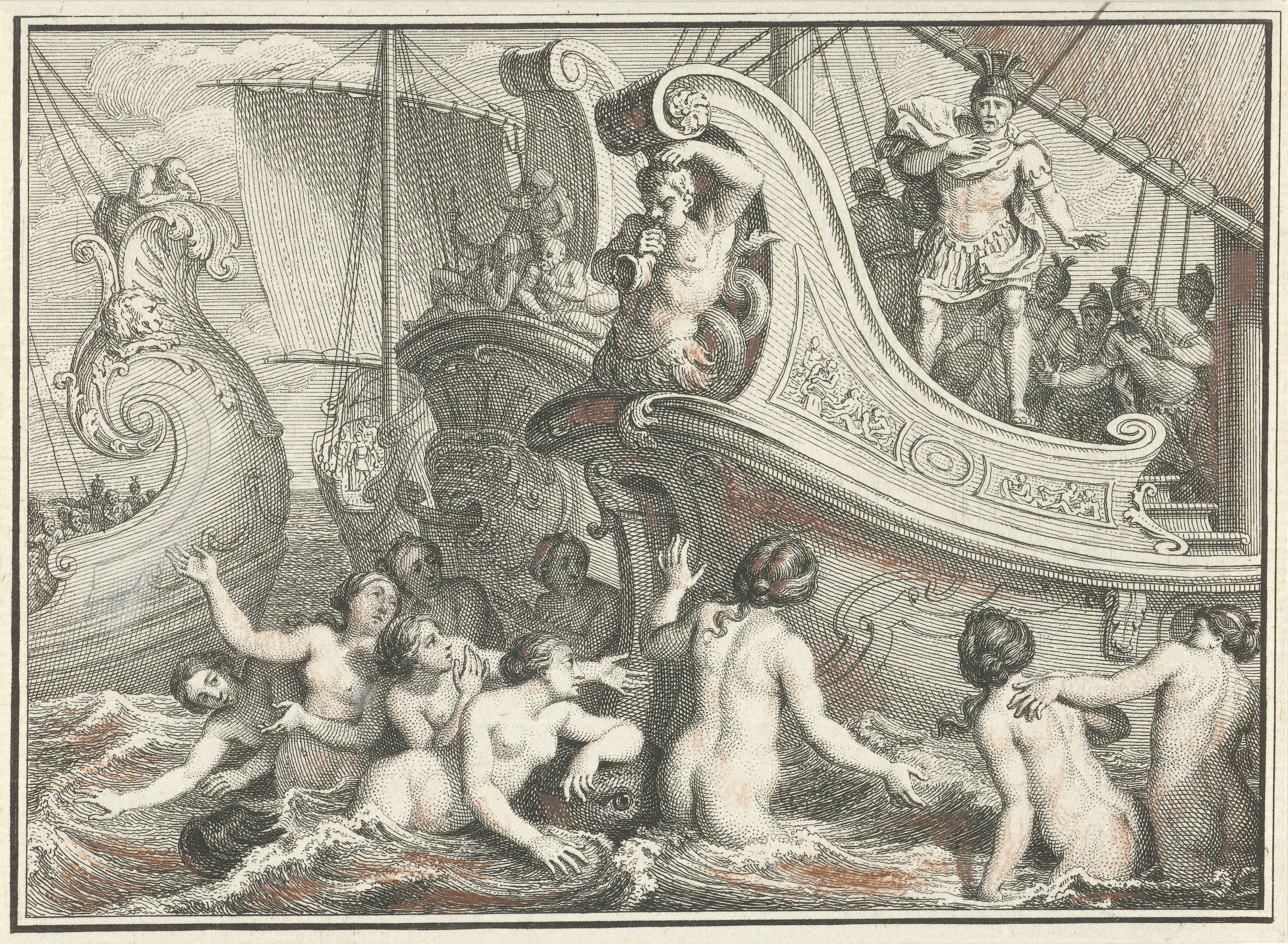 Aeneas' vloot omringd door zeenimfen